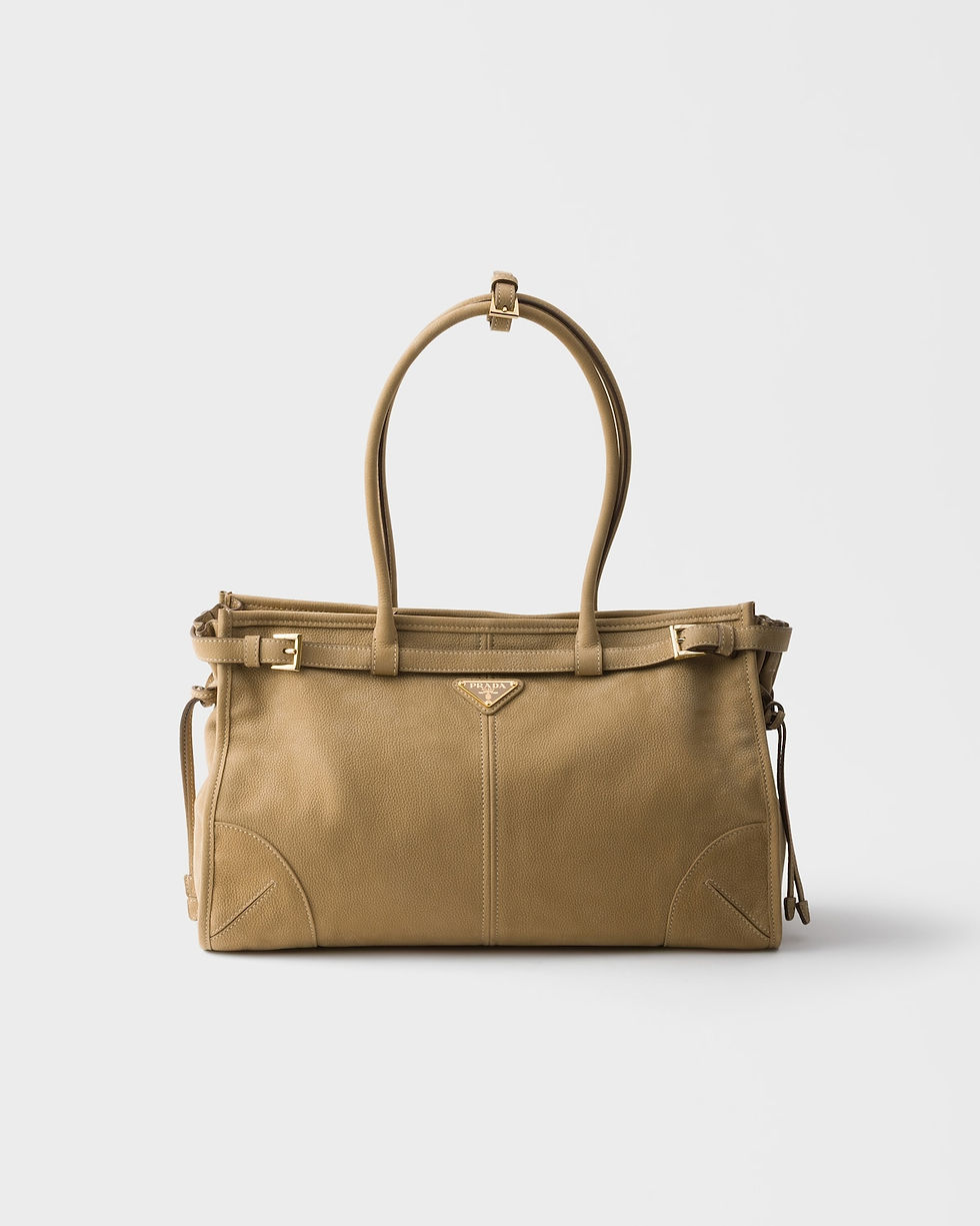 Prada Bonnie Large bag in desert beige nubuck leather – front view