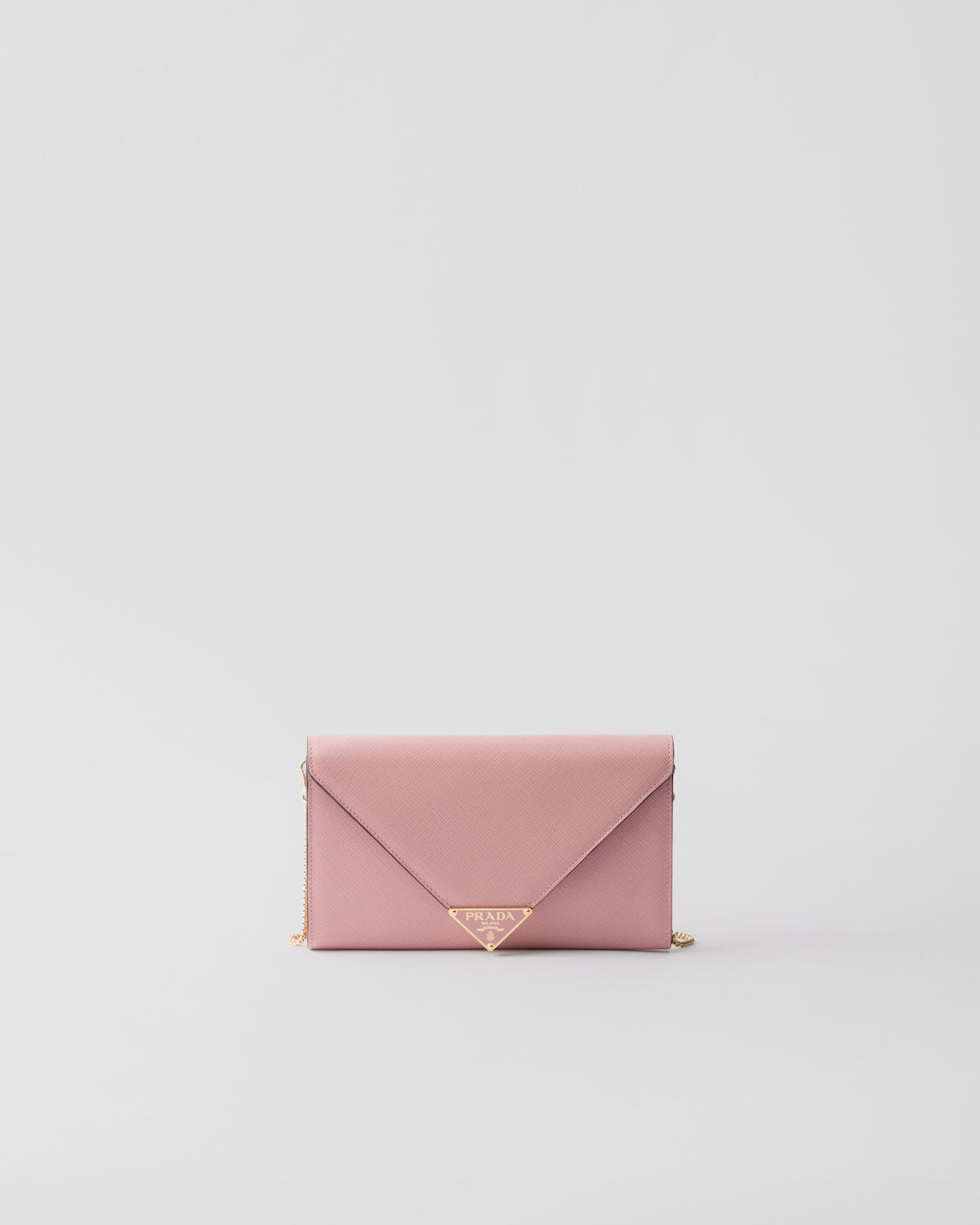 Prada triangle logo mini bag in peach Saffiano leather – front view