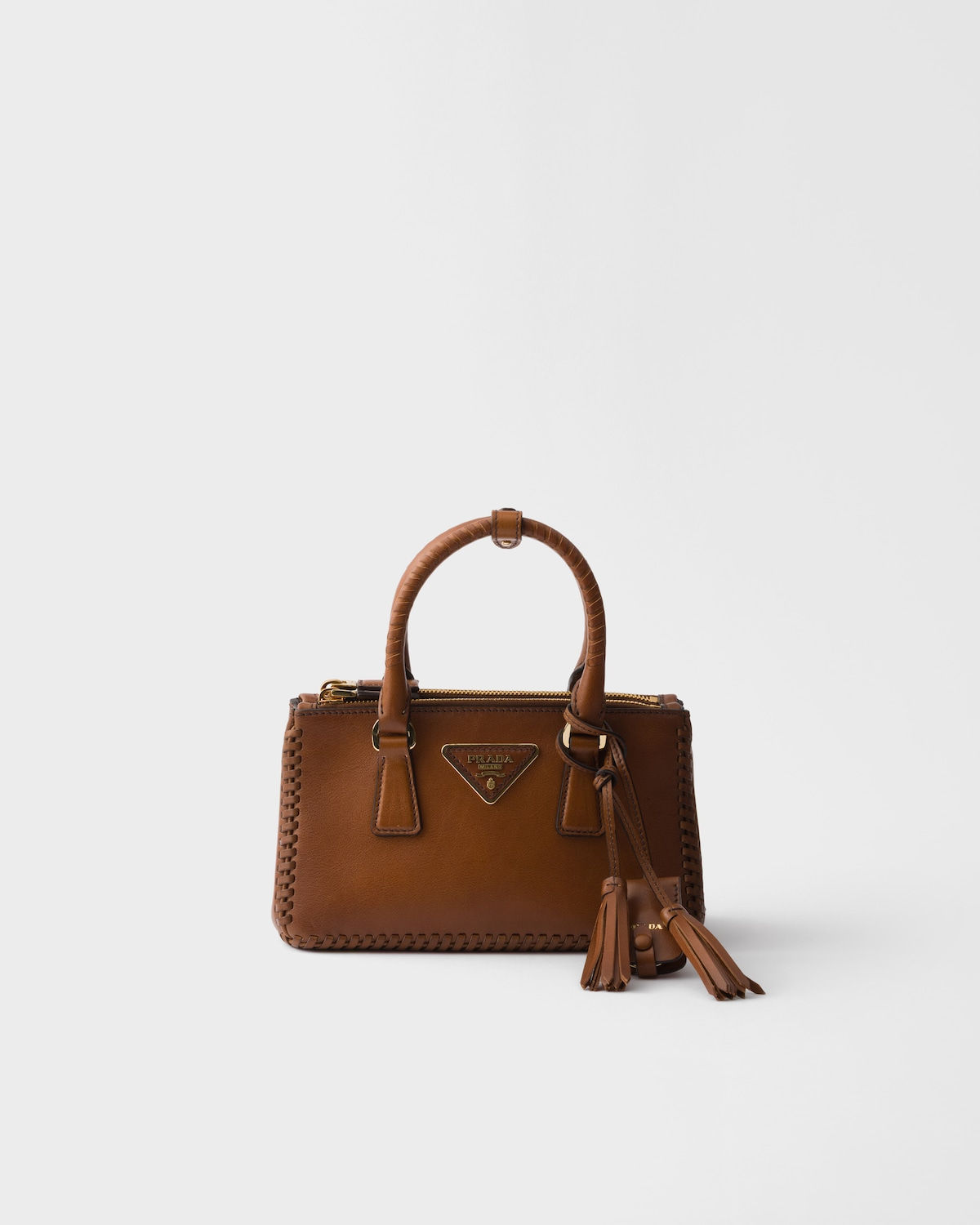 Prada Galleria mini bag in cognac shaded leather with edge stitching – front view