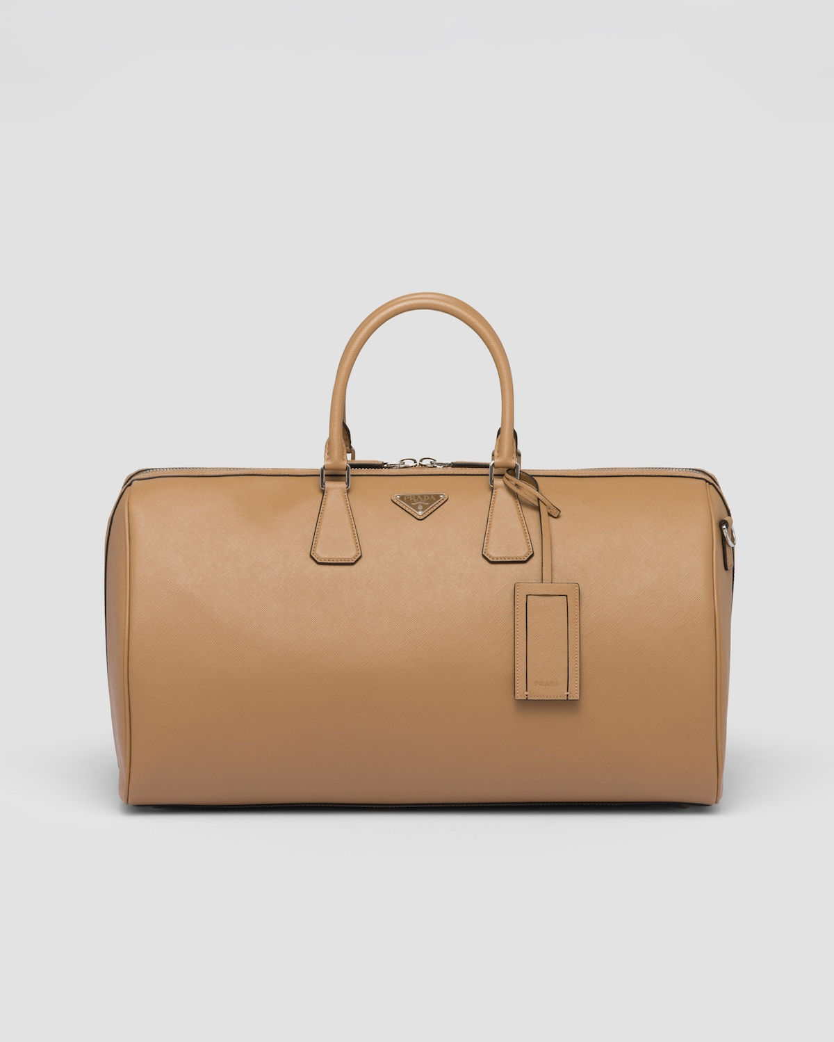Prada travel bag in caramel Saffiano leather – front view