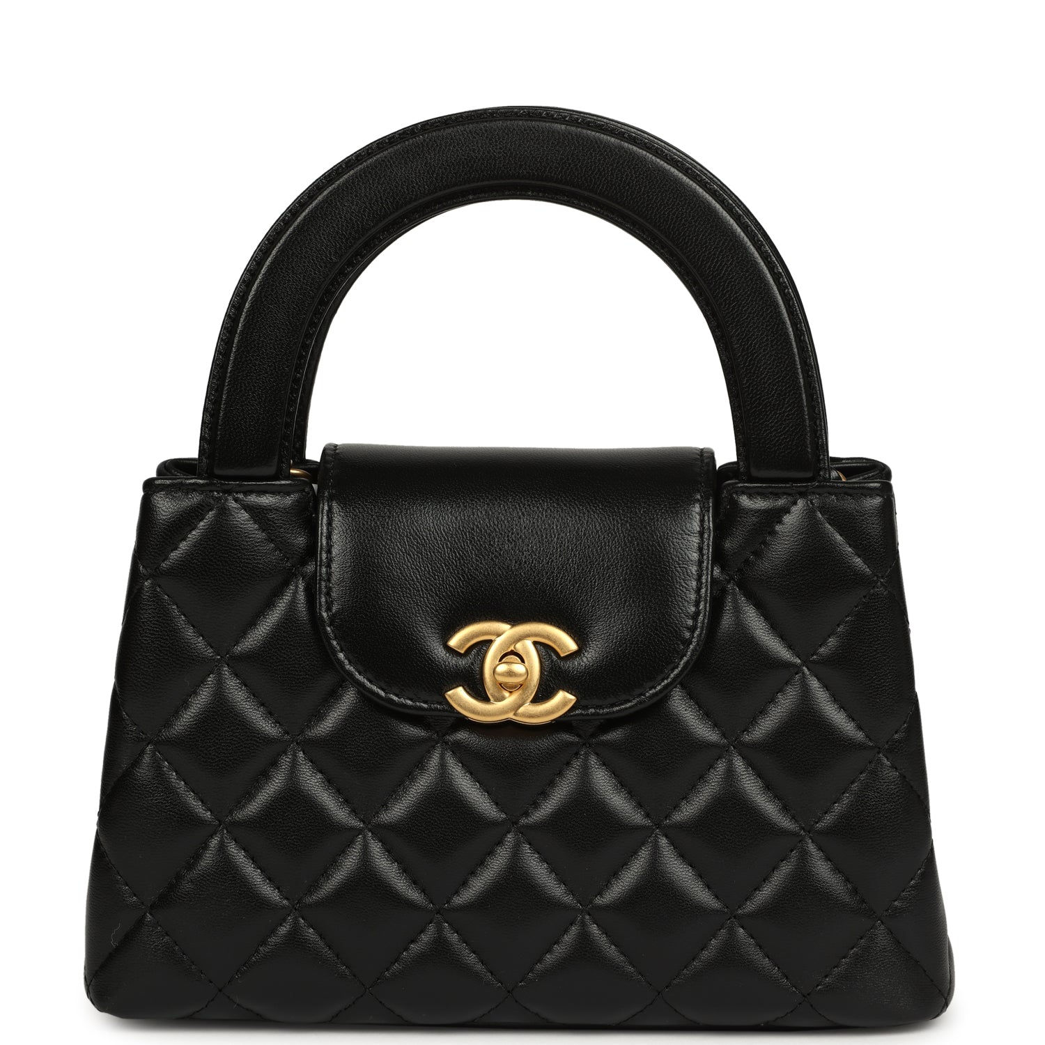 Chanel Small Kelly Shopper in black shiny aged calfskin with gold-tone CC turn-lock and top handles