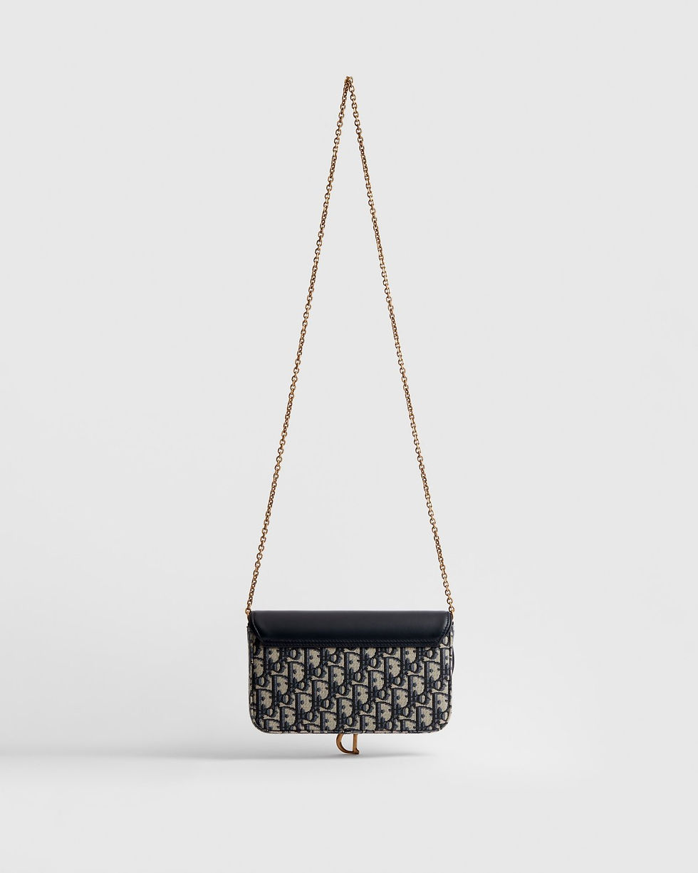 Thumbnail: Dior Medium Saddle Pouch with chain in blue Dior Oblique jacquard and calfskin – view 3