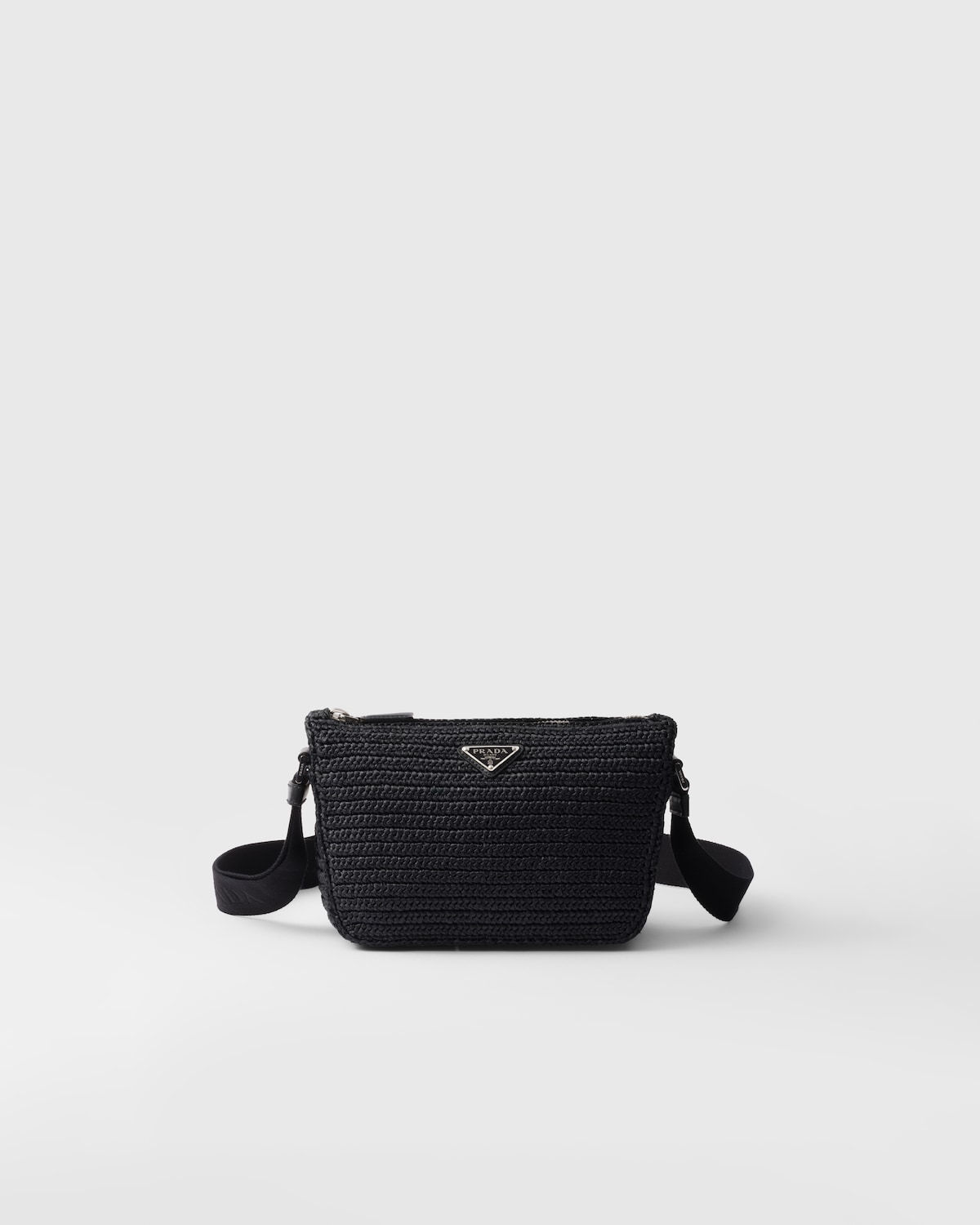 Prada shoulder bag in black crochet with leather details – front view