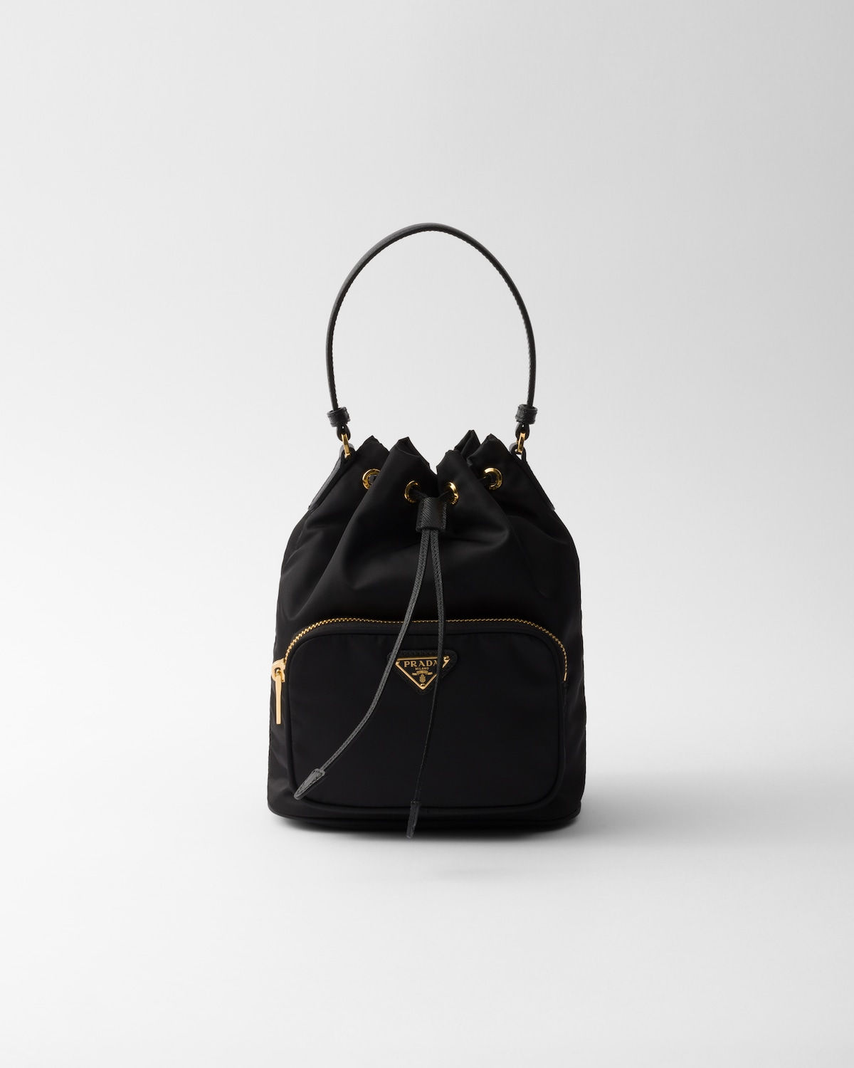 Prada Duet bucket bag in black Re-Nylon – front view