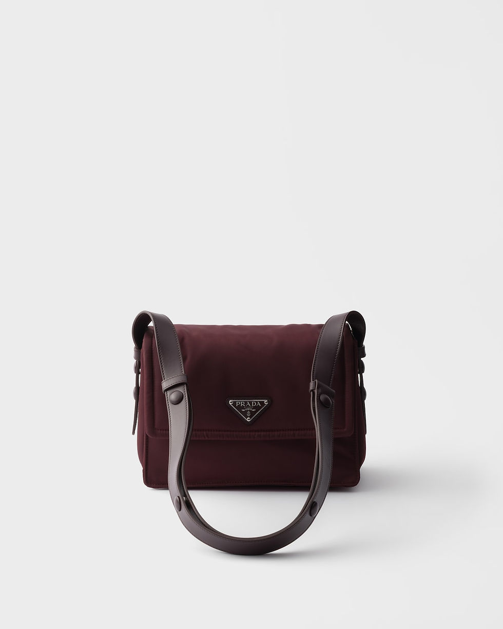 Prada Traveller small shoulder bag in burgundy padded Re-Nylon – front view