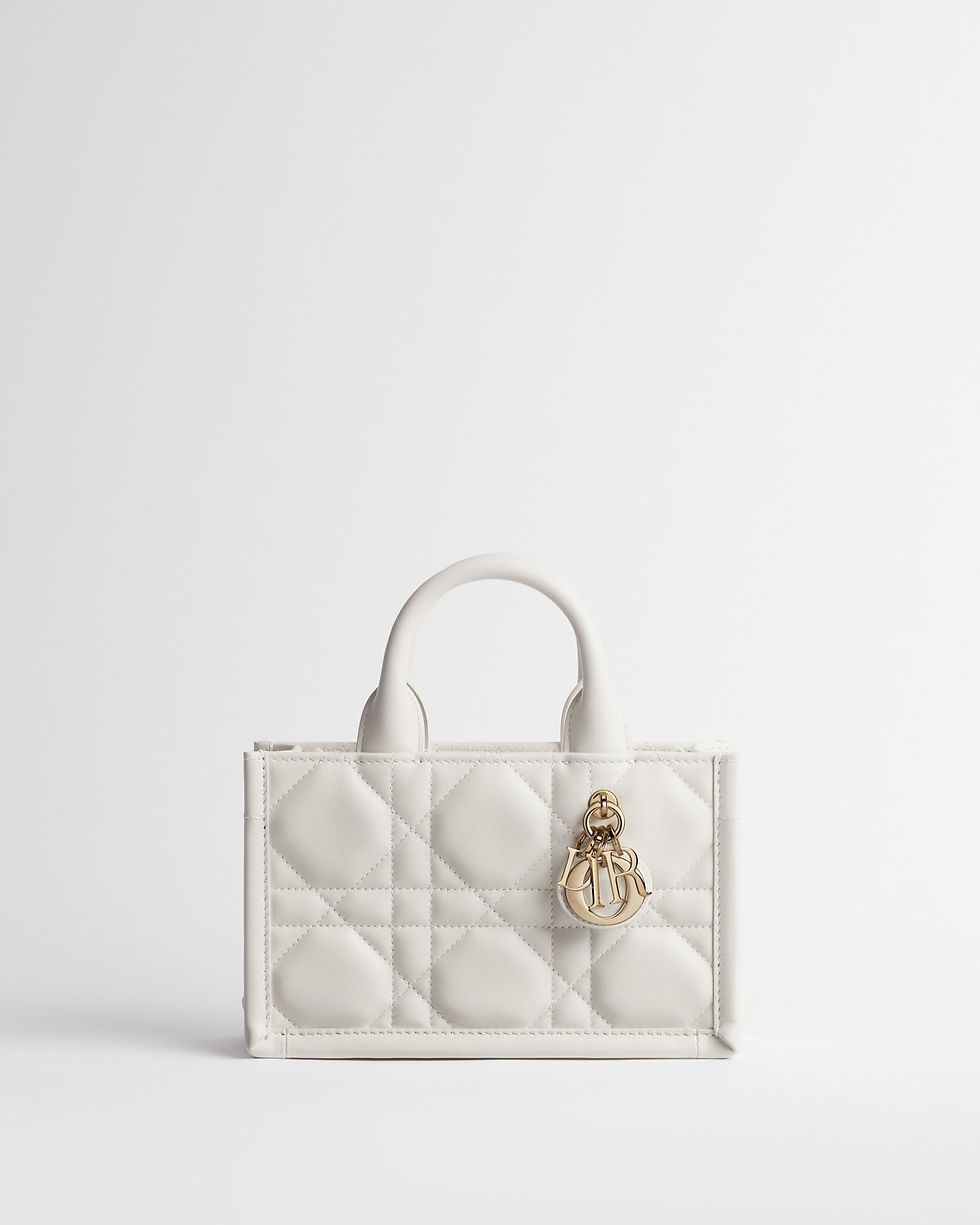 Dior Mini Book Tote in latte Macrocannage calfskin – front view