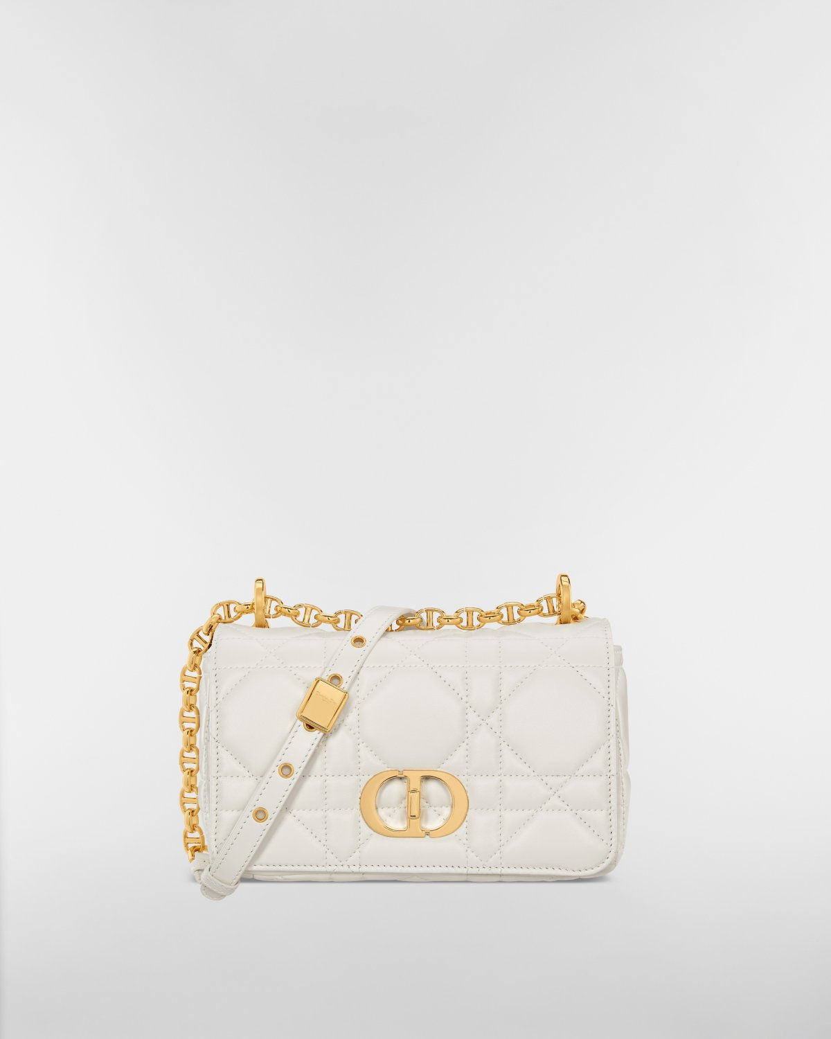 Dior Small Soft Caro Bag in latte Macrocannage lambskin – front view