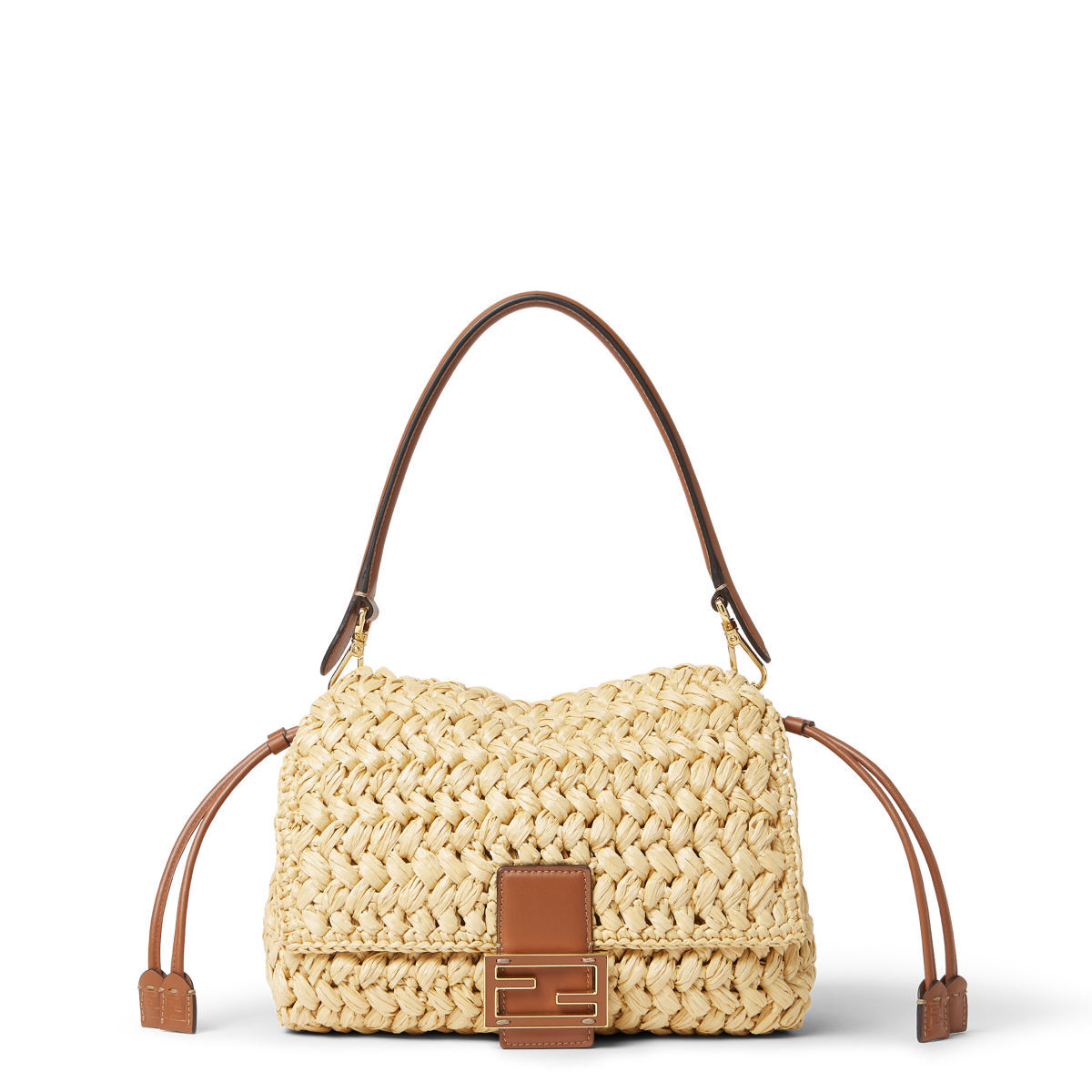 Fendi Baguette Soft Medium bag in natural crochet raffia-effect material – front view