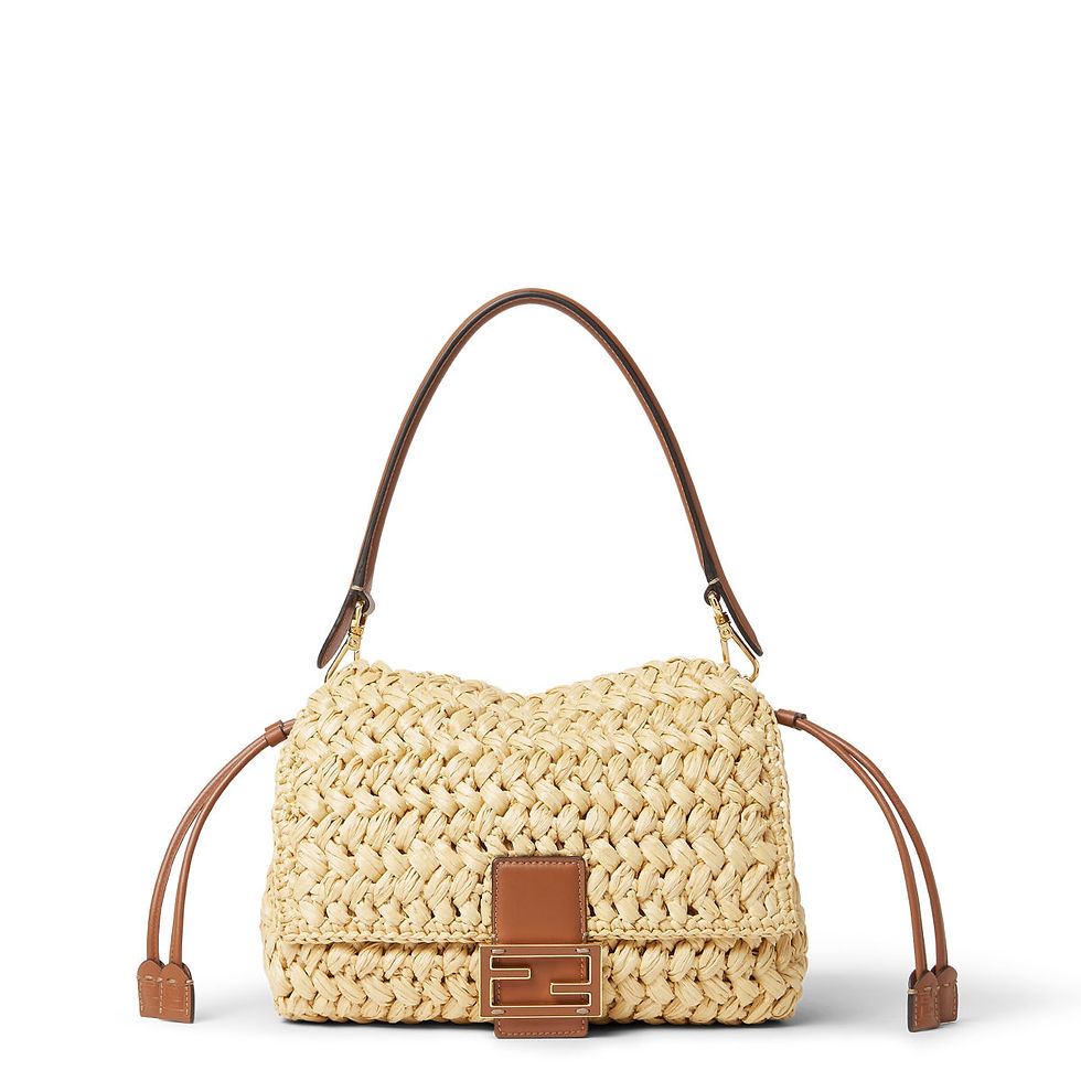 Fendi Baguette Soft Medium bag in natural crochet raffia-effect material – front view