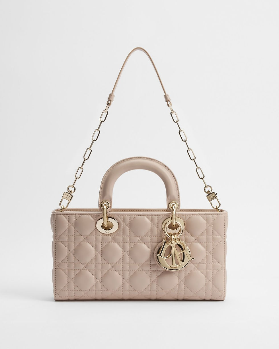 Dior Medium Lady D-Joy bag in powder beige Cannage lambskin – view 2