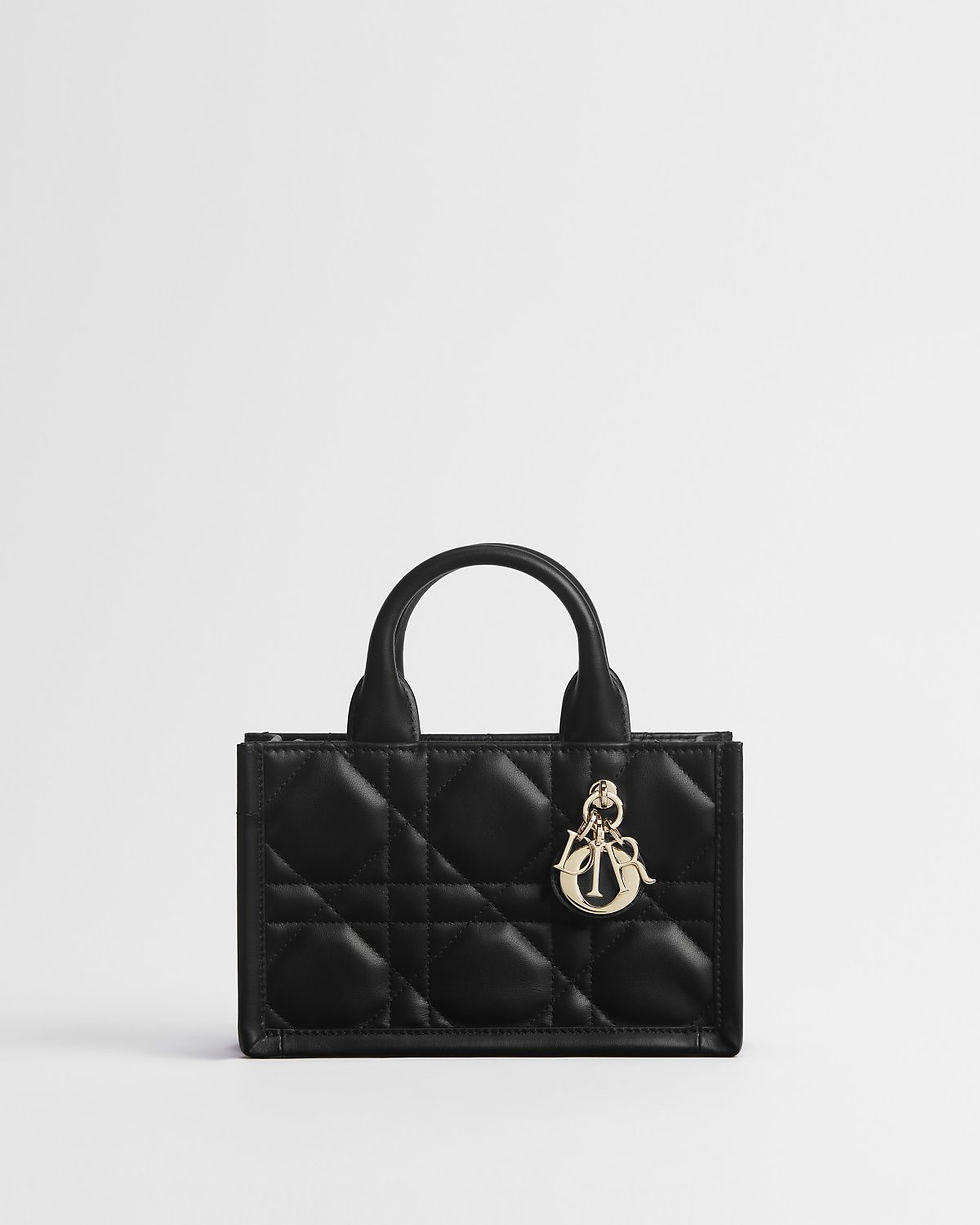 Dior Mini Book Tote in black Macrocannage calfskin – front view