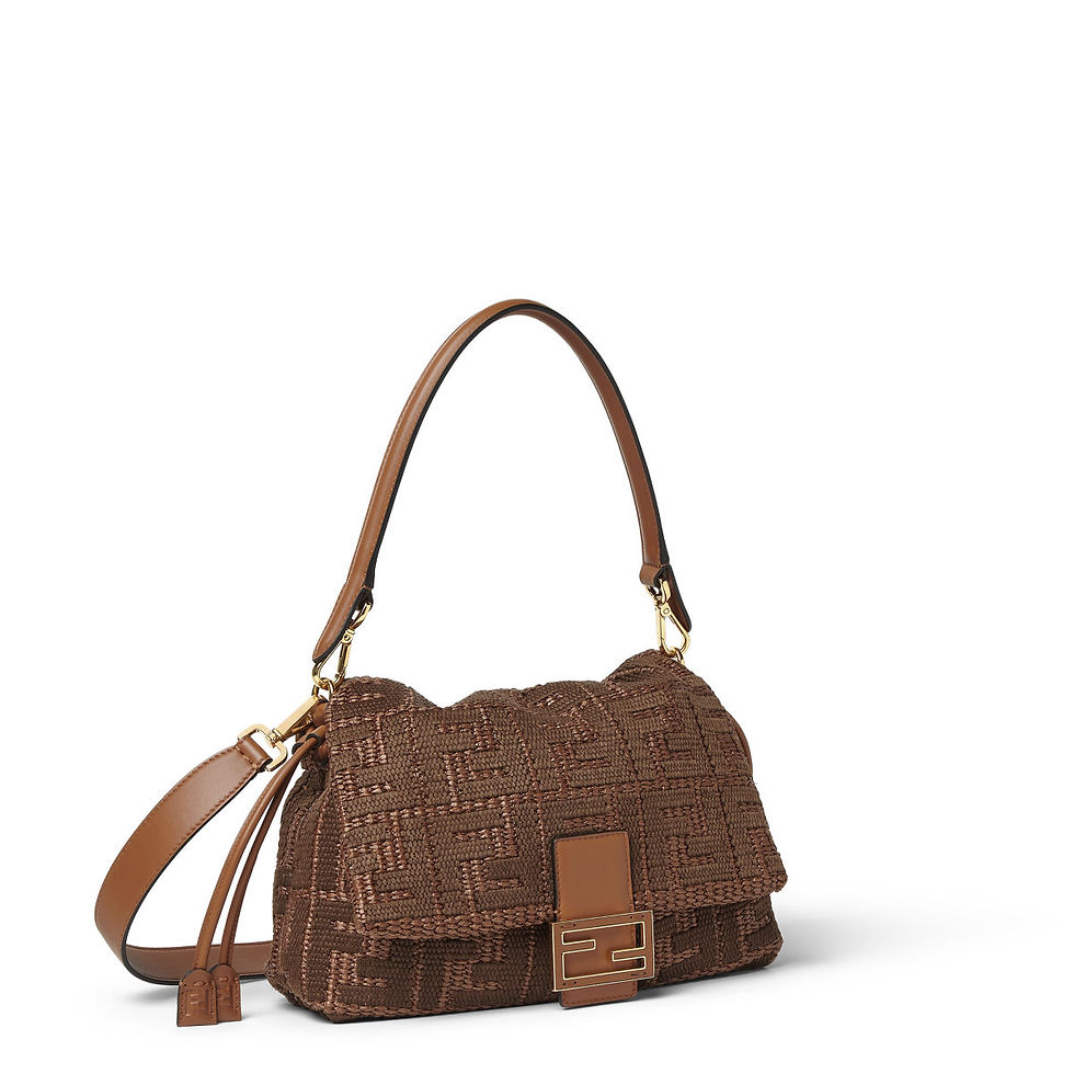 Fendi Baguette Soft Medium bag in sellier brown FF raffia-effect material – view 2