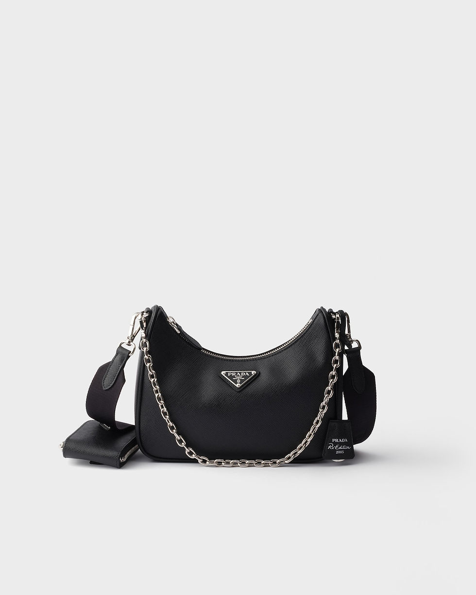 Prada Re-Edition 2005 shoulder bag in black Saffiano leather – front view