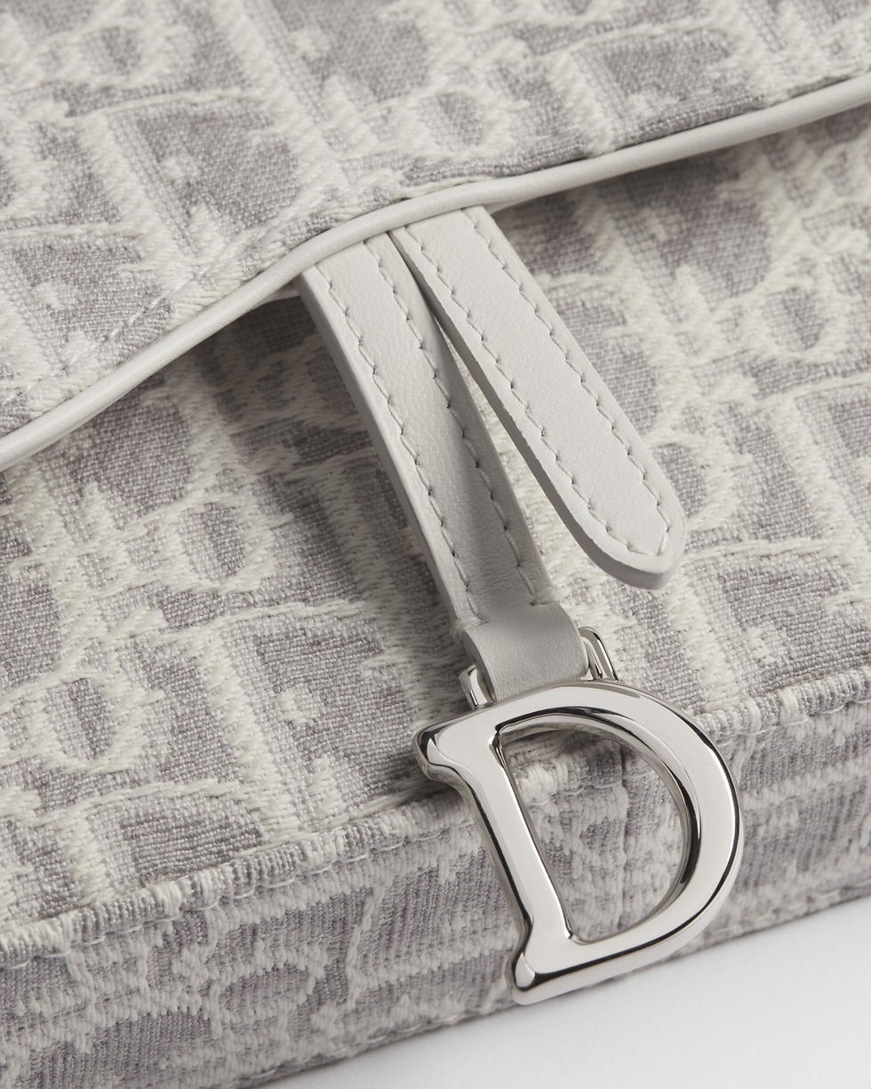 Thumbnail: Dior Medium Saddle Pouch with chain in latte and gray Dior Oblique jacquard – view 5