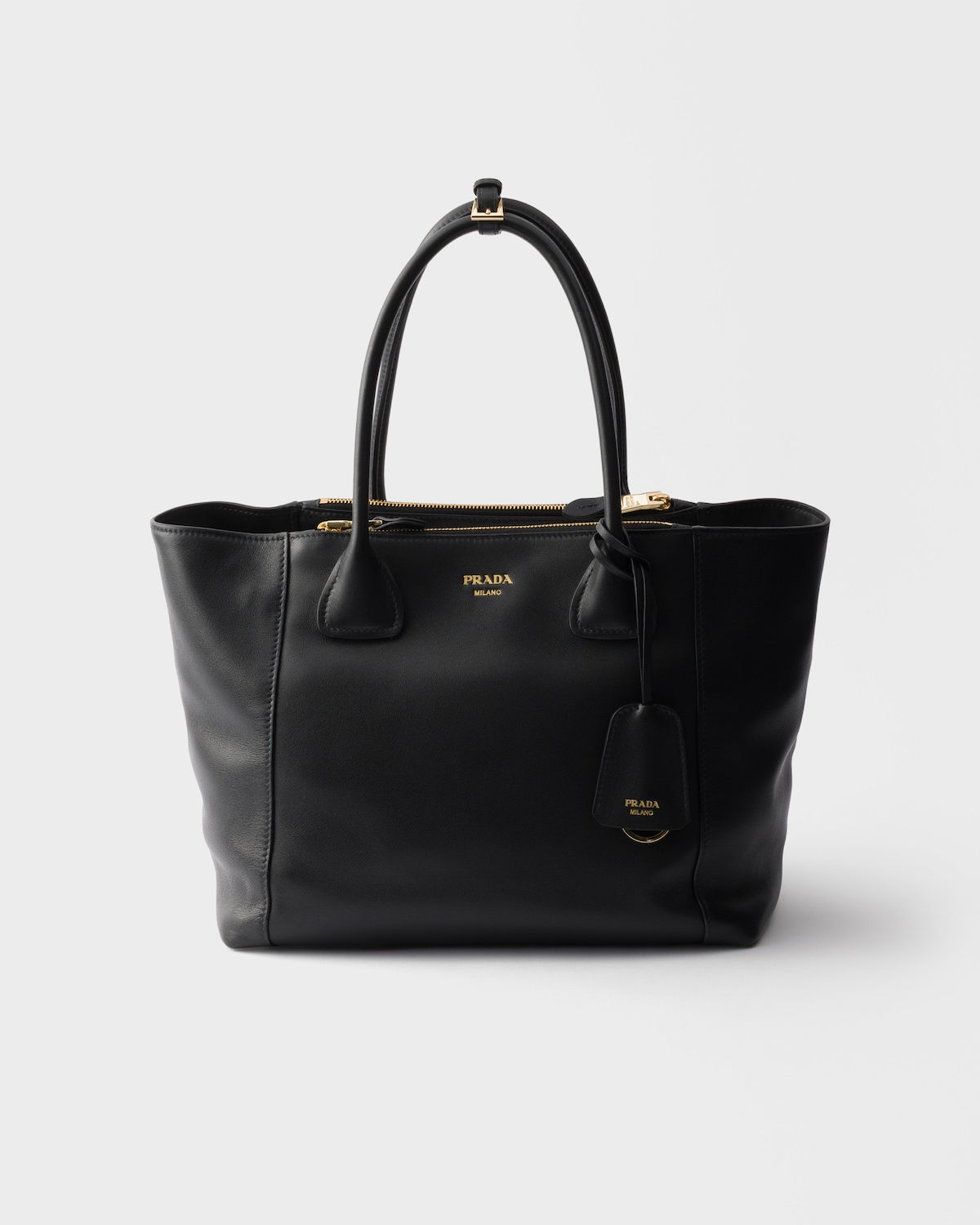 Prada Nova large tote bag in black calfskin, 32 cm wide – front view
