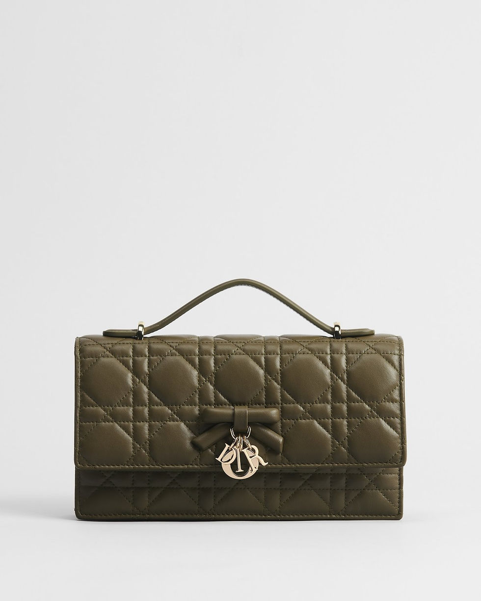 Dior My Dior Mini Bag with Bow in Khaki Cannage Lambskin – front view