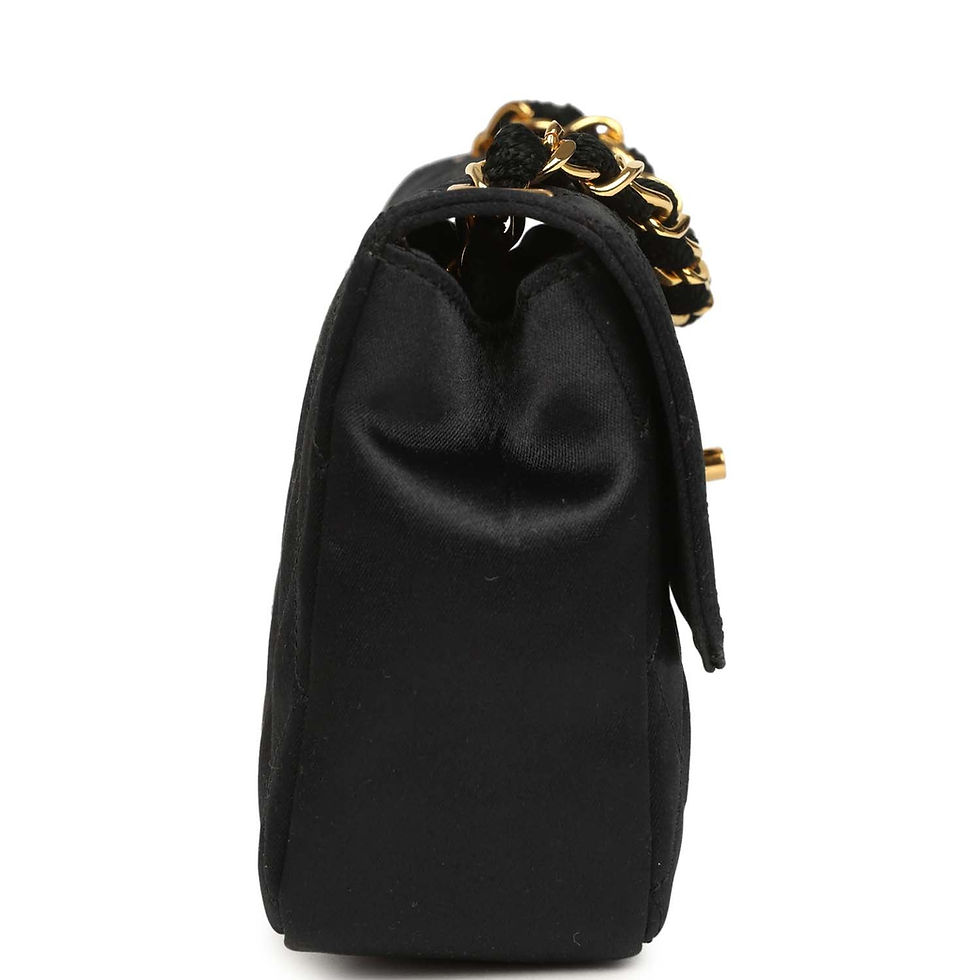 Thumbnail: Side profile of the rectangular satin flap bag showing its compact silhouette