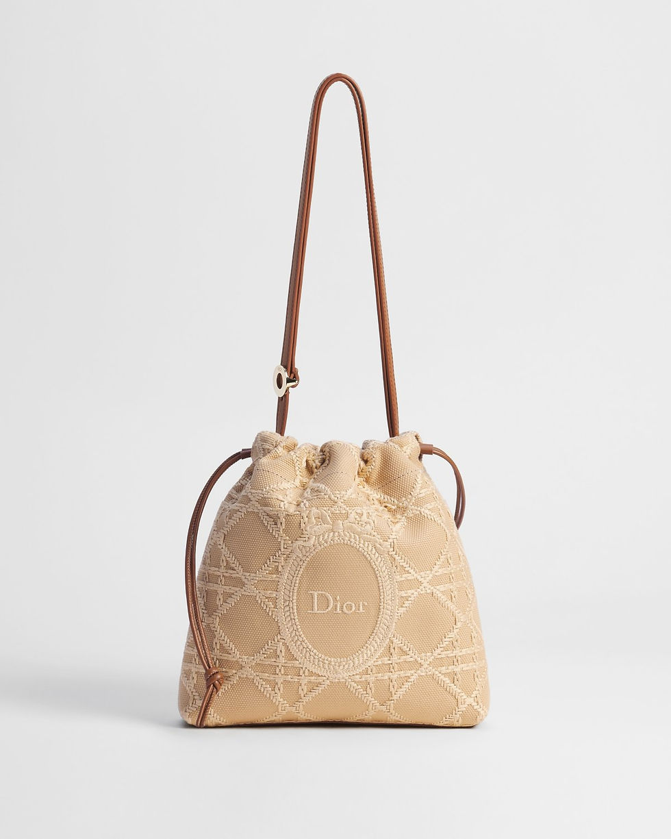 Dior Blooming mini bucket bag in beige Cannage canvas – view 2