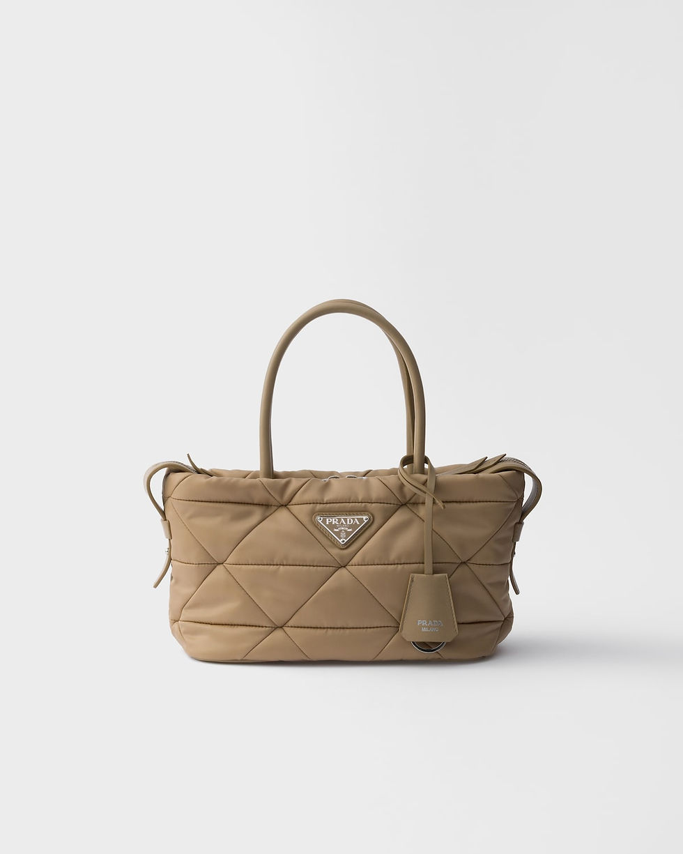 Thumbnail: Prada medium tote bag in camel brown quilted Re-Nylon – front view