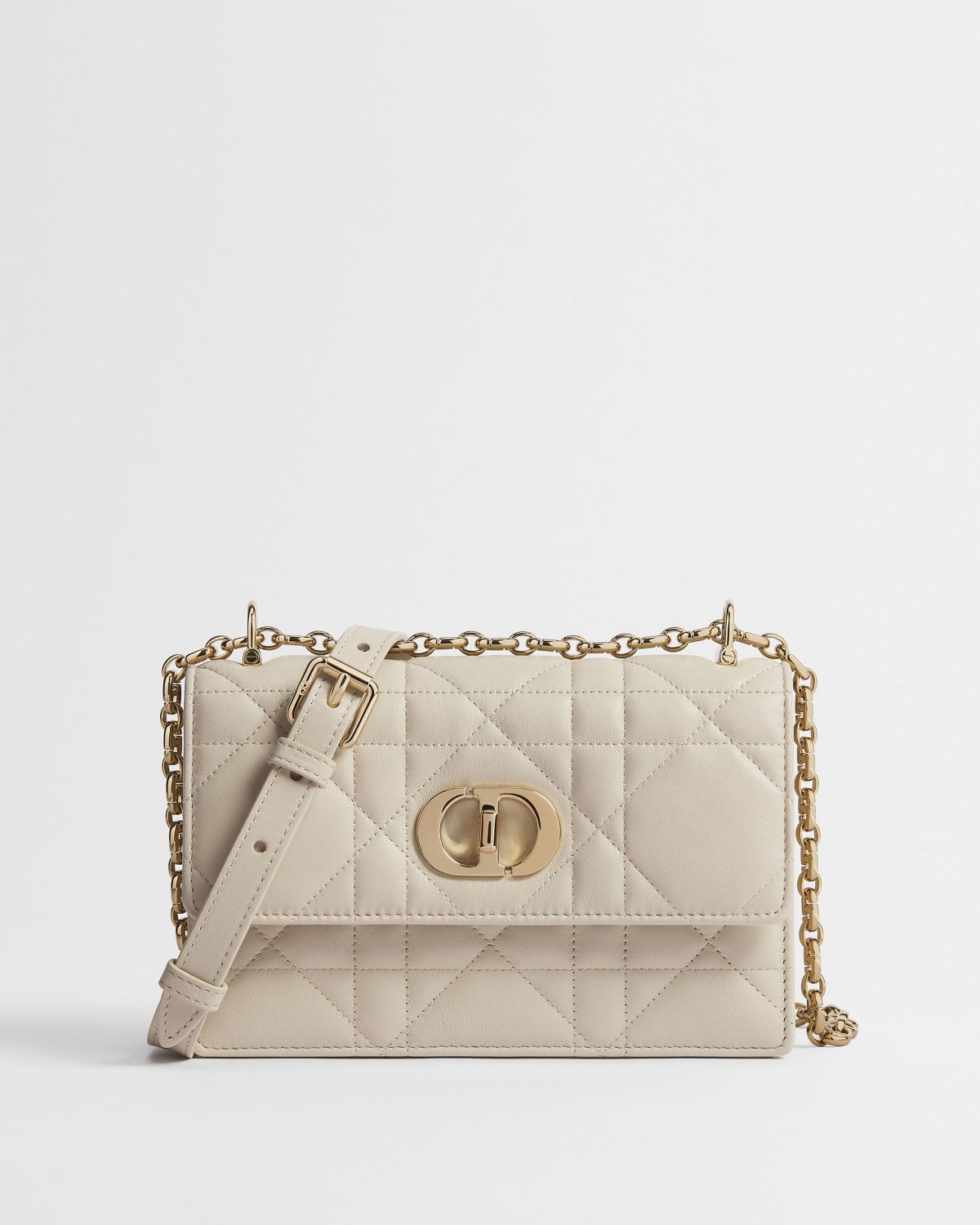 Dior Miss Caro mini bag in Craie beige Macrocannage lambskin – front view