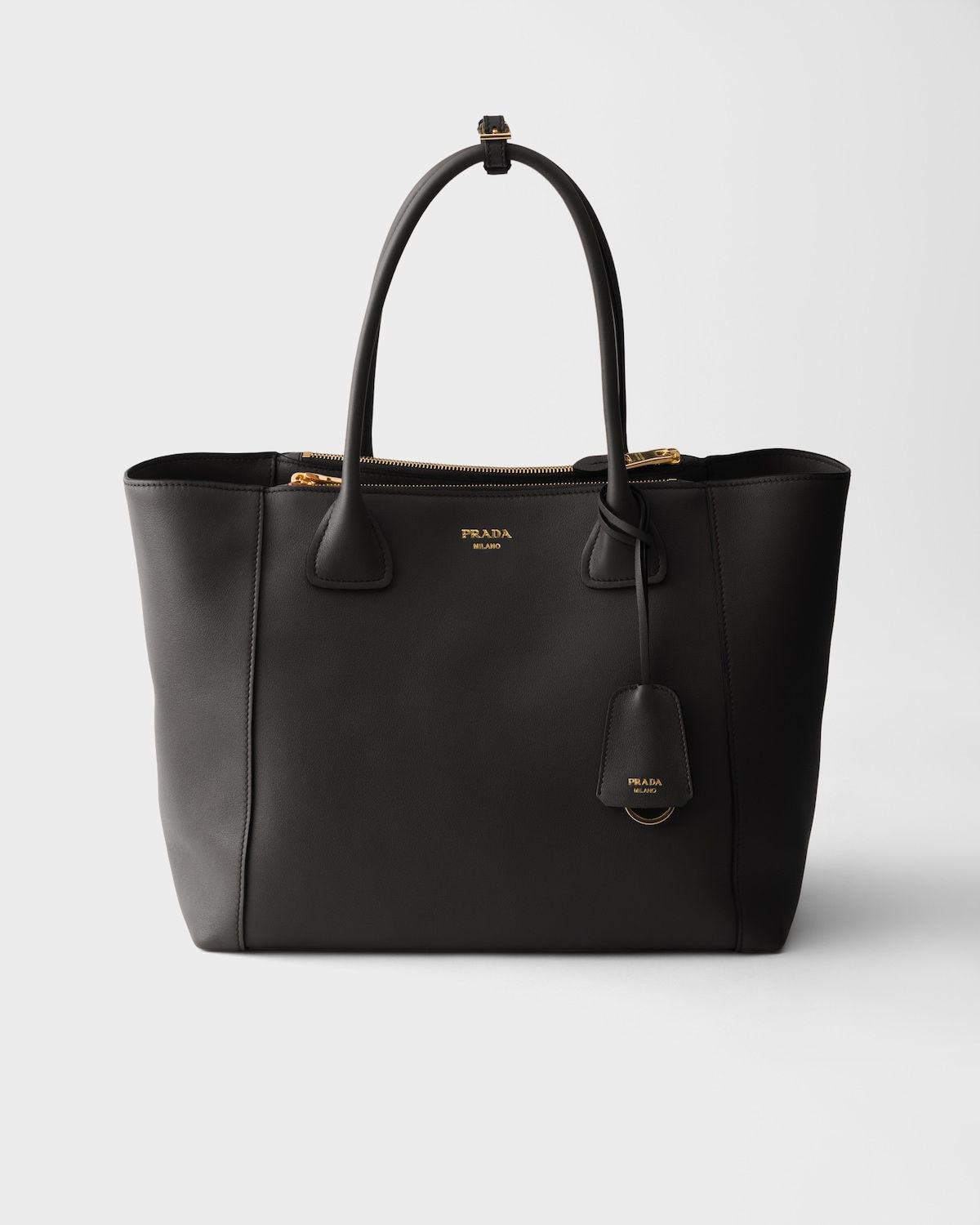Prada Nova large tote bag in black calfskin, 36 cm wide – front view