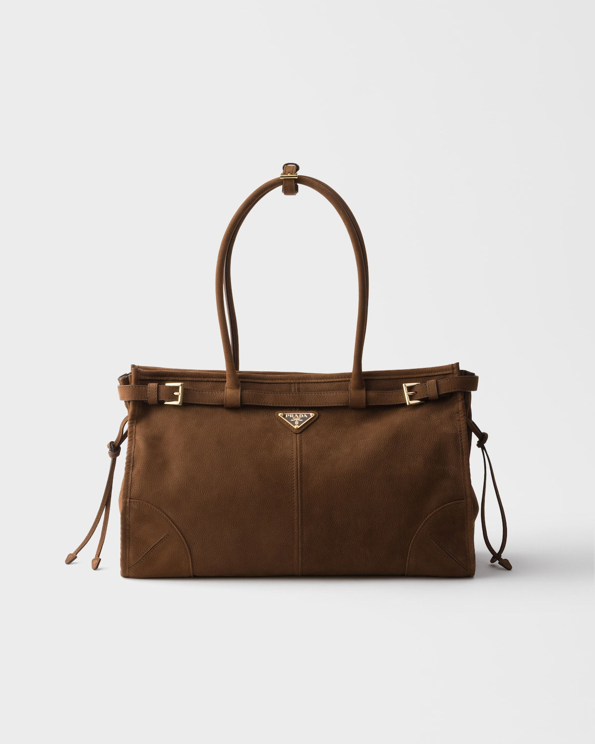 Prada Bonnie Large bag in cocoa brown nubuck leather – front view