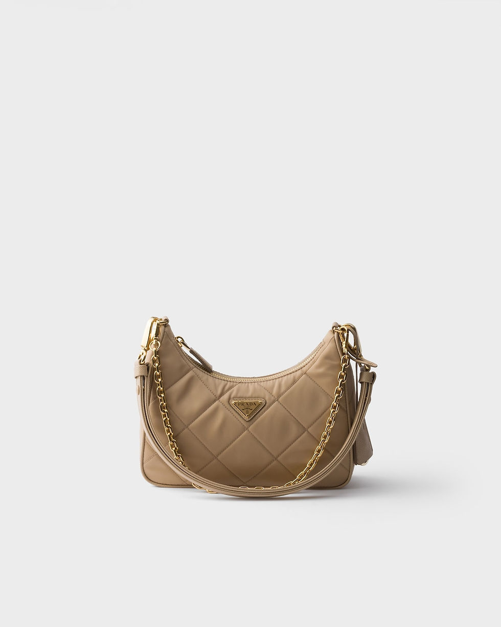 Prada Re-Edition quilted mini bag in camel brown Re-Nylon – front view