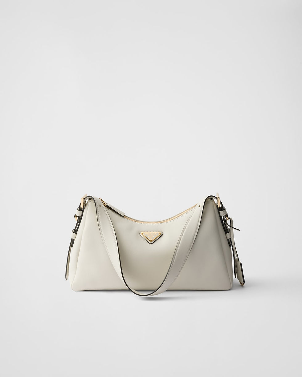 Prada Aimée medium shoulder bag in white leather – front view