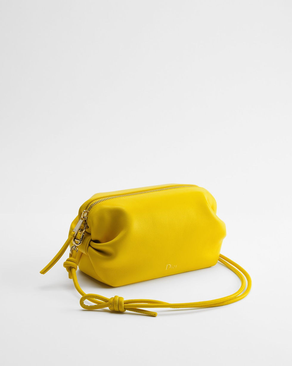 Dior Bow Pouch in Buttercup yellow supple lambskin – front view