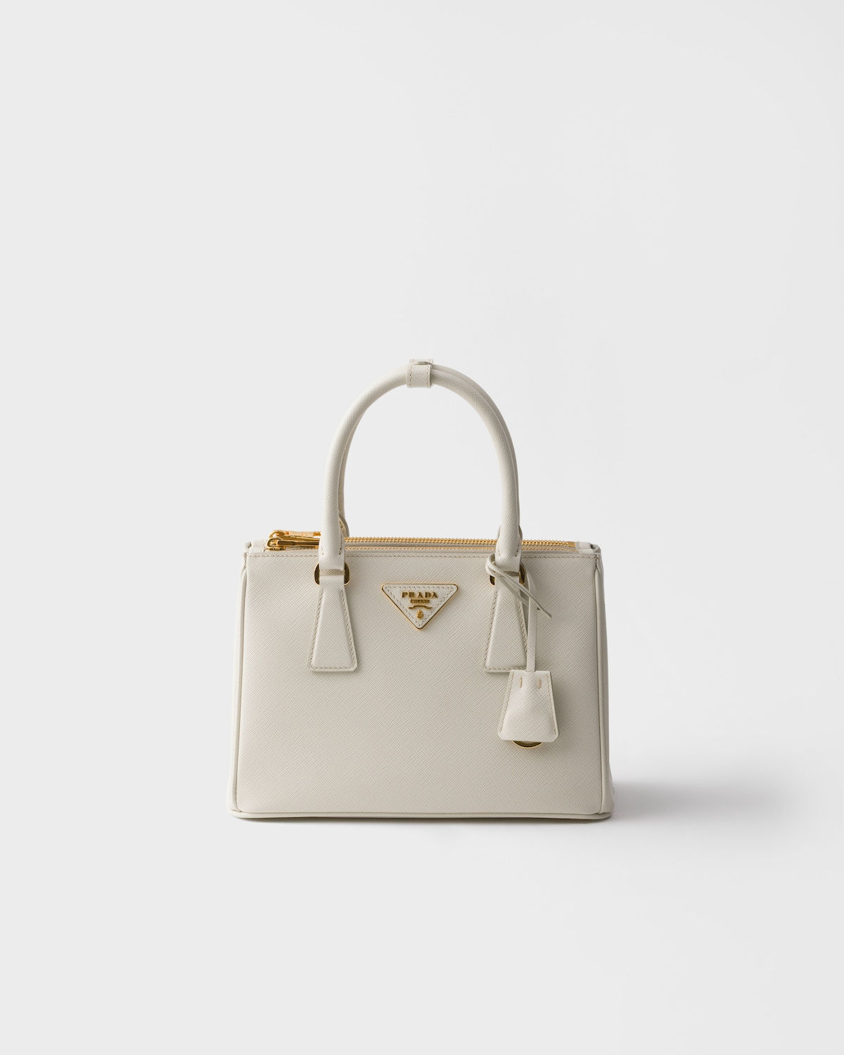 Prada Galleria small bag in chalk white Saffiano leather – front view