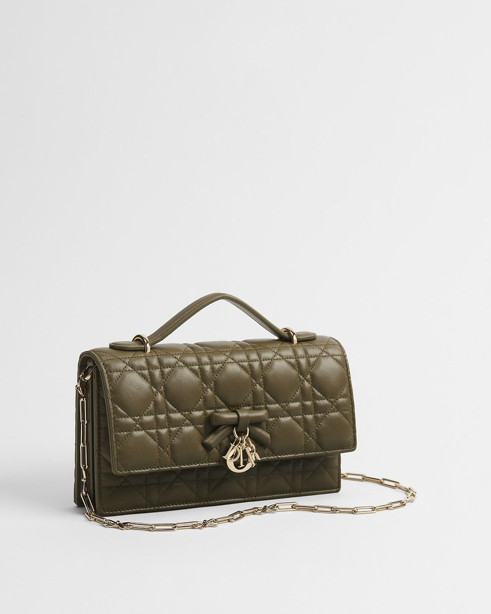 Dior My Dior Mini Bag with Bow in Khaki Cannage Lambskin – view 2