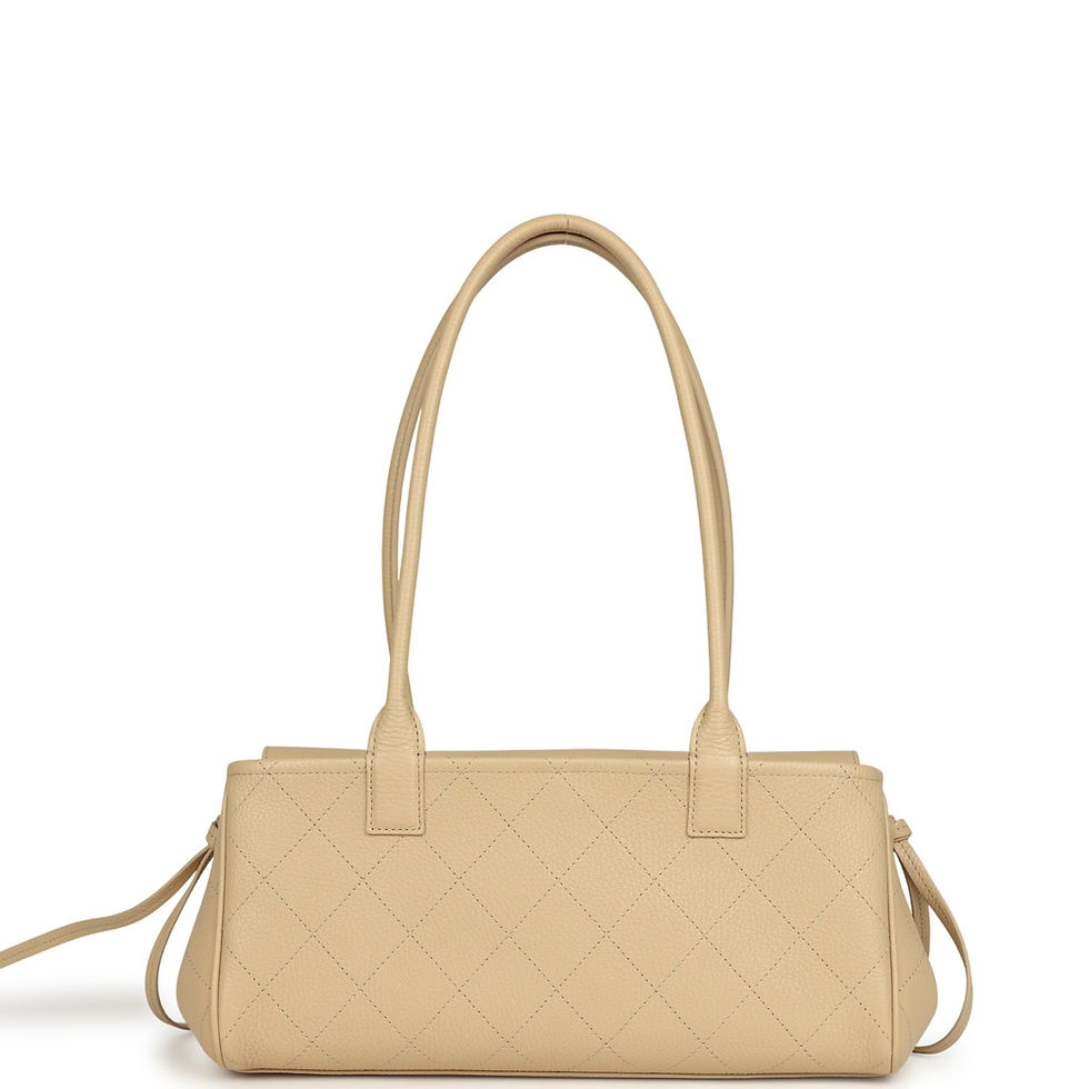 Thumbnail: Back view of the quilted beige caviar tote with its diamond-stitched panel