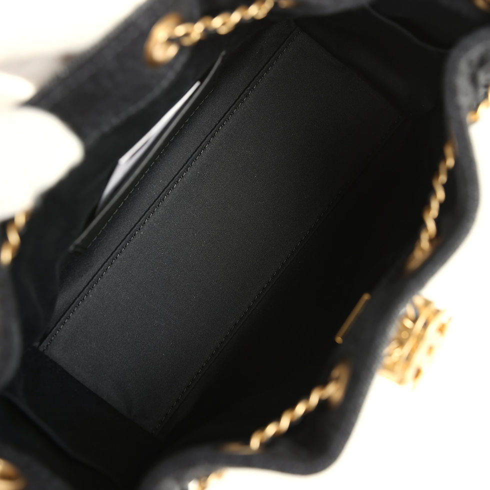 Thumbnail: Interior view of the black denim hobo bag showing the fabric lining and card slot