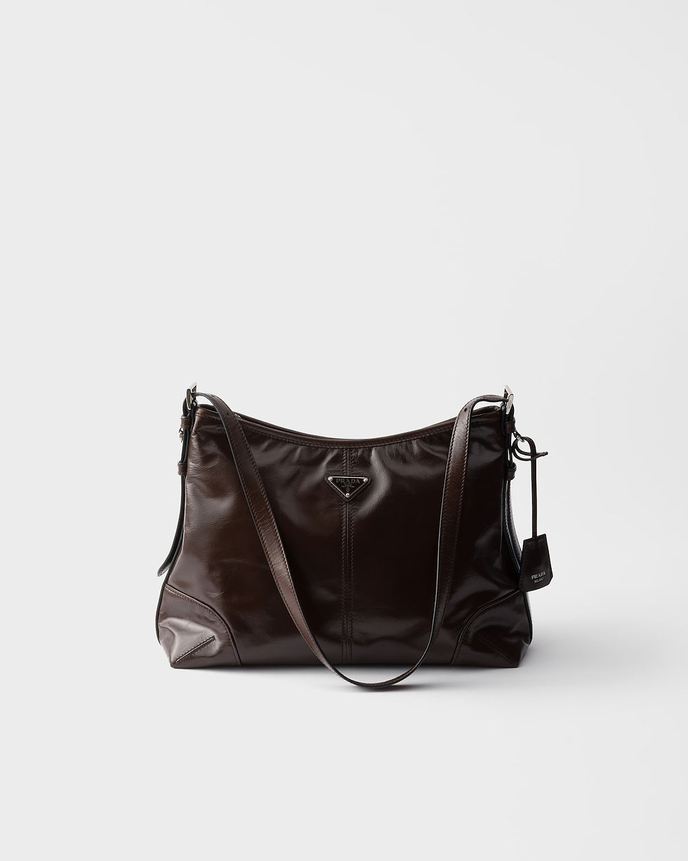 Prada Aimée large shoulder bag in dark brown calfskin – front view