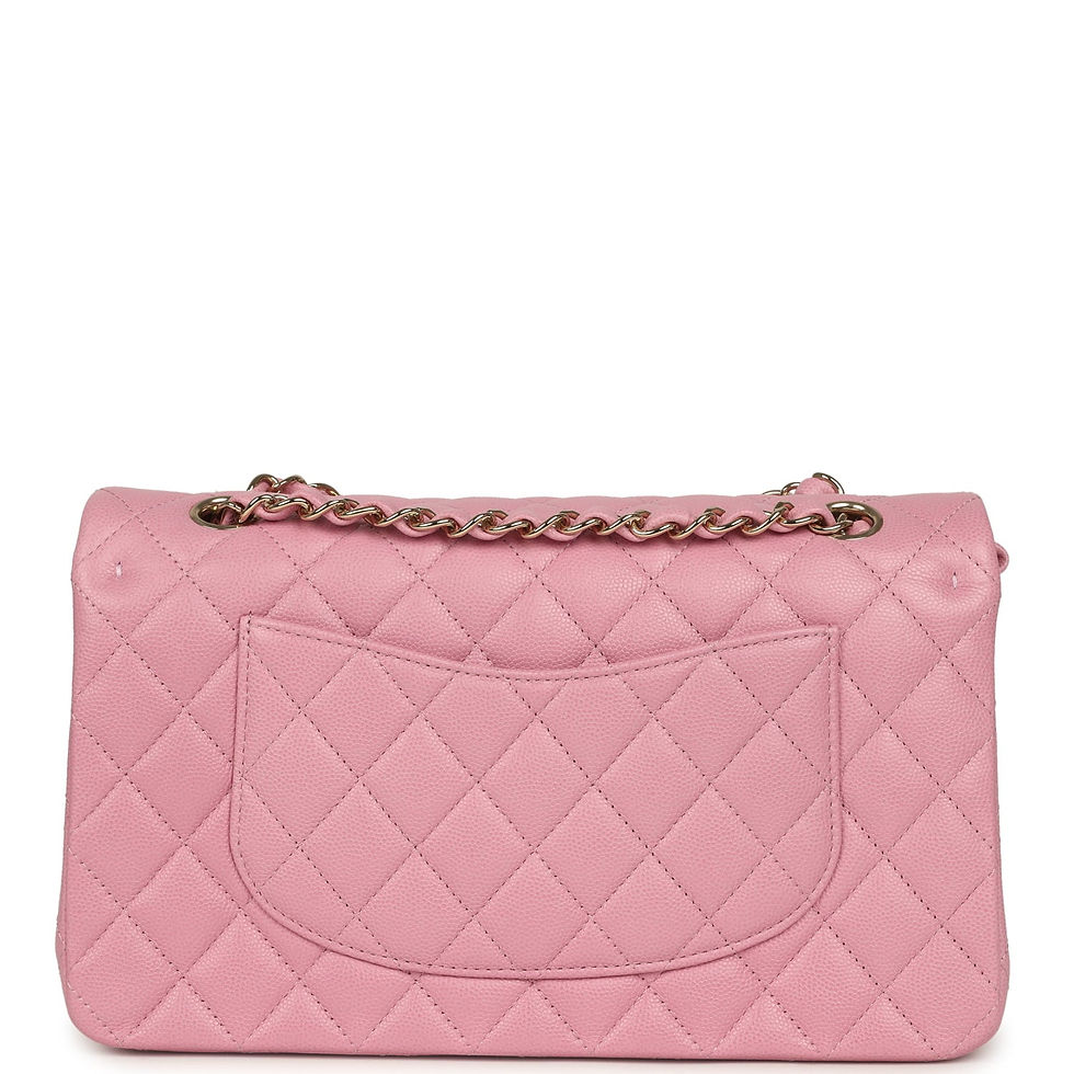 Thumbnail: Back view of the bag showing the quilted slip pocket in pink caviar leather
