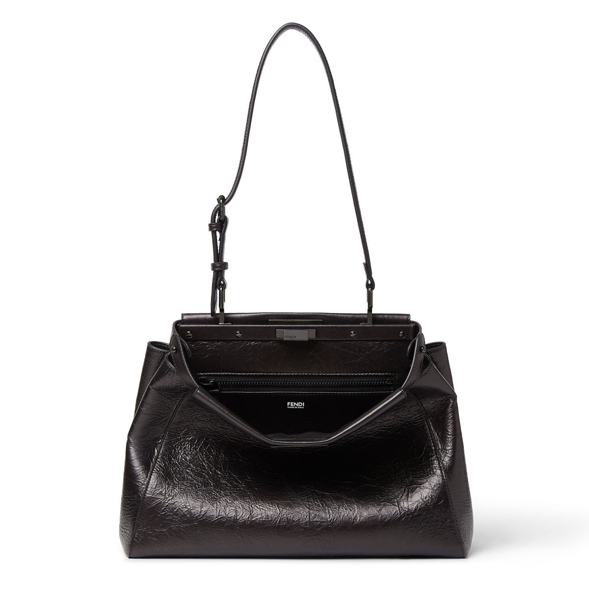 Fendi My Peekaboo Medium bag in black crackled calfskin – front view