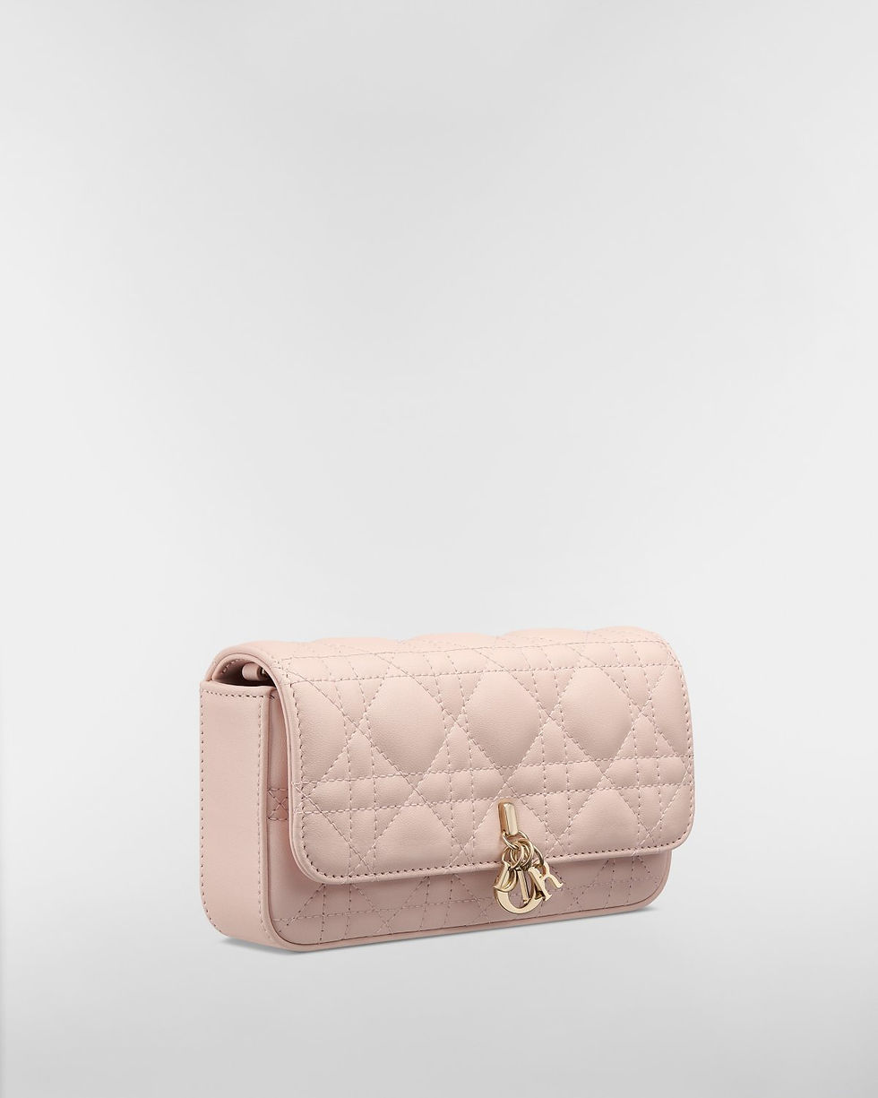 Dior My Dior Talk phone pouch in powder pink Cannage lambskin – view 2