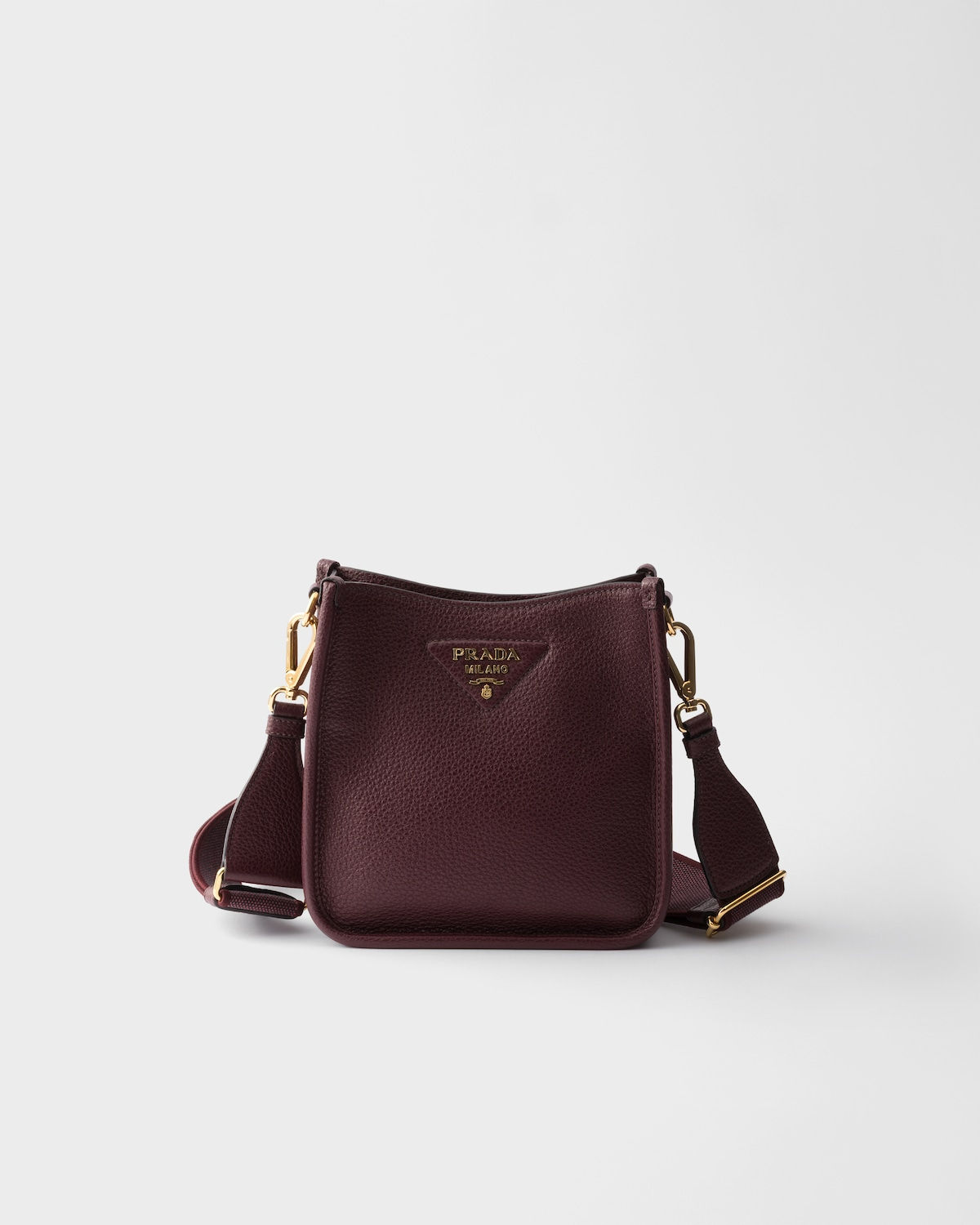 Prada mini flap shoulder bag in burgundy calfskin – front view