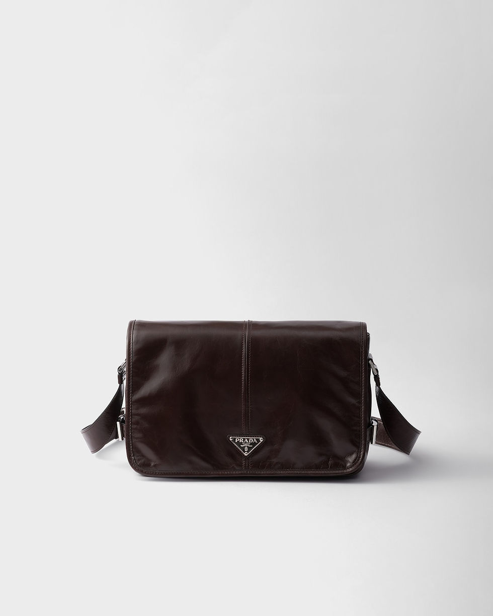 Thumbnail: Prada shoulder bag in dark brown glossy leather – front view