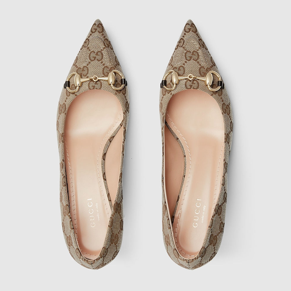 Thumbnail: Gucci Women's pump with Horsebit - beige and brown GG canvas