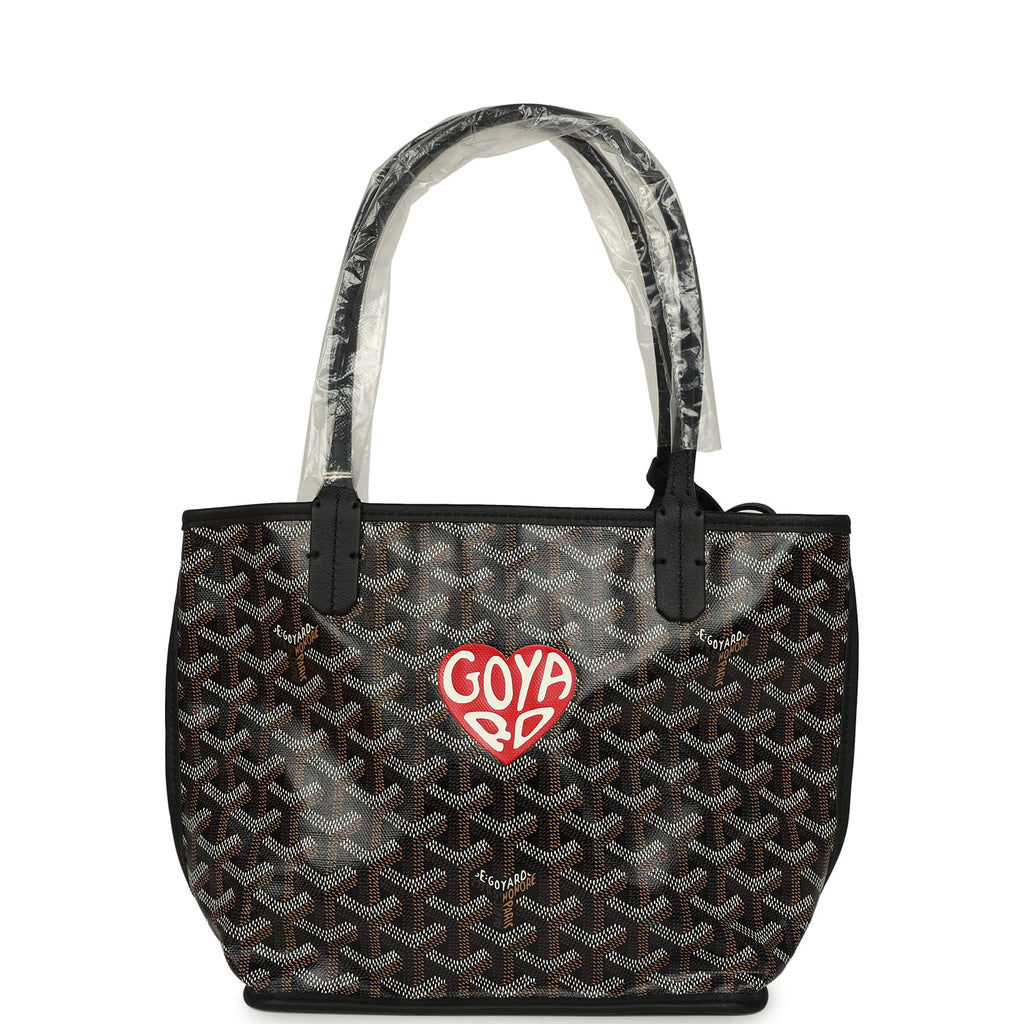 Goyard Anjou mini bag in Black Goyardine canvas with hand-painted heart motif, front view