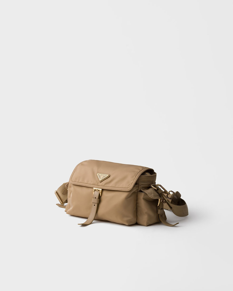 Prada Explore medium shoulder bag with flap in camel brown Re-Nylon – view 2
