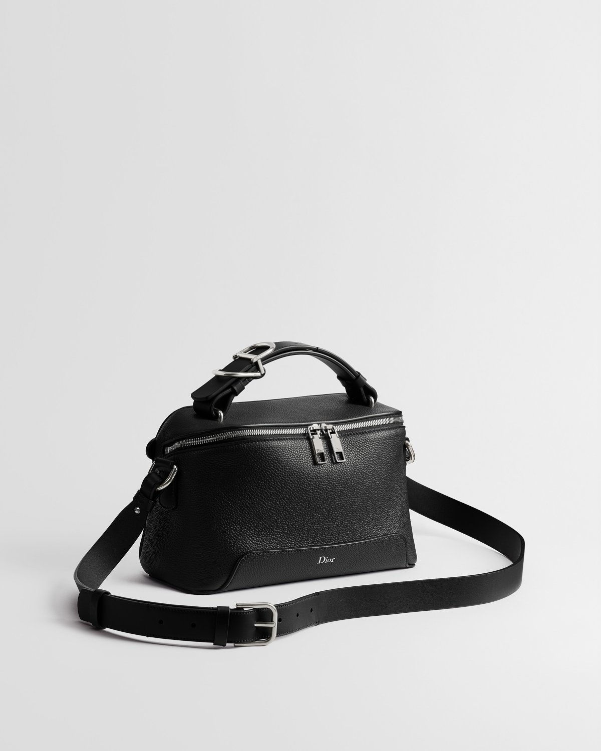 Dior Archie zipped bag with strap in black grained calfskin – view 1
