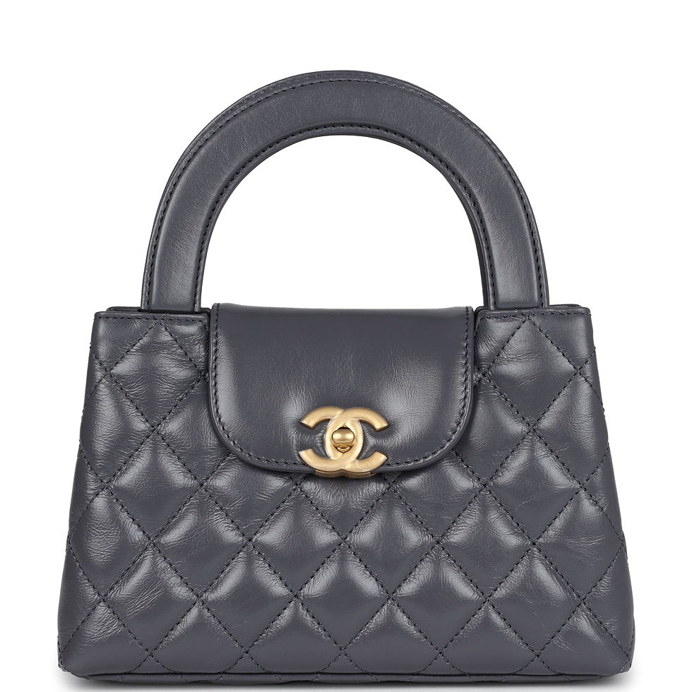 Chanel Small Kelly Shopper in dark grey calfskin with diamond quilting and gold CC turn-lock