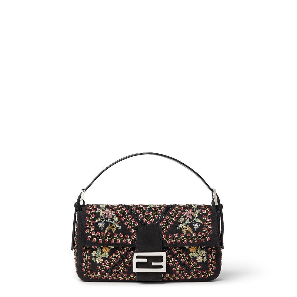 Fendi Baguette 26424 bag in multicolour floral-embroidered black suede – front view