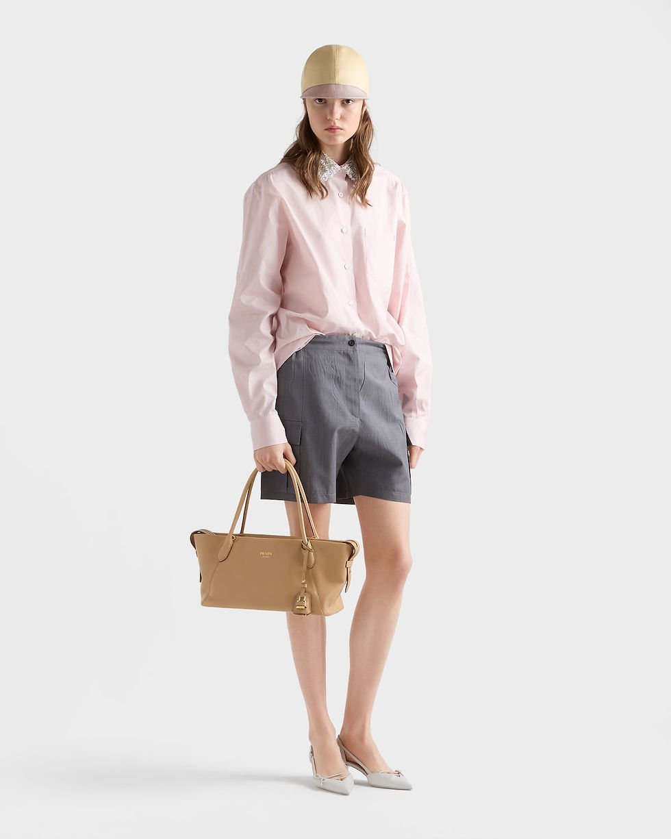 Thumbnail: Prada Ouvert large tote bag in sand beige calfskin – view 8