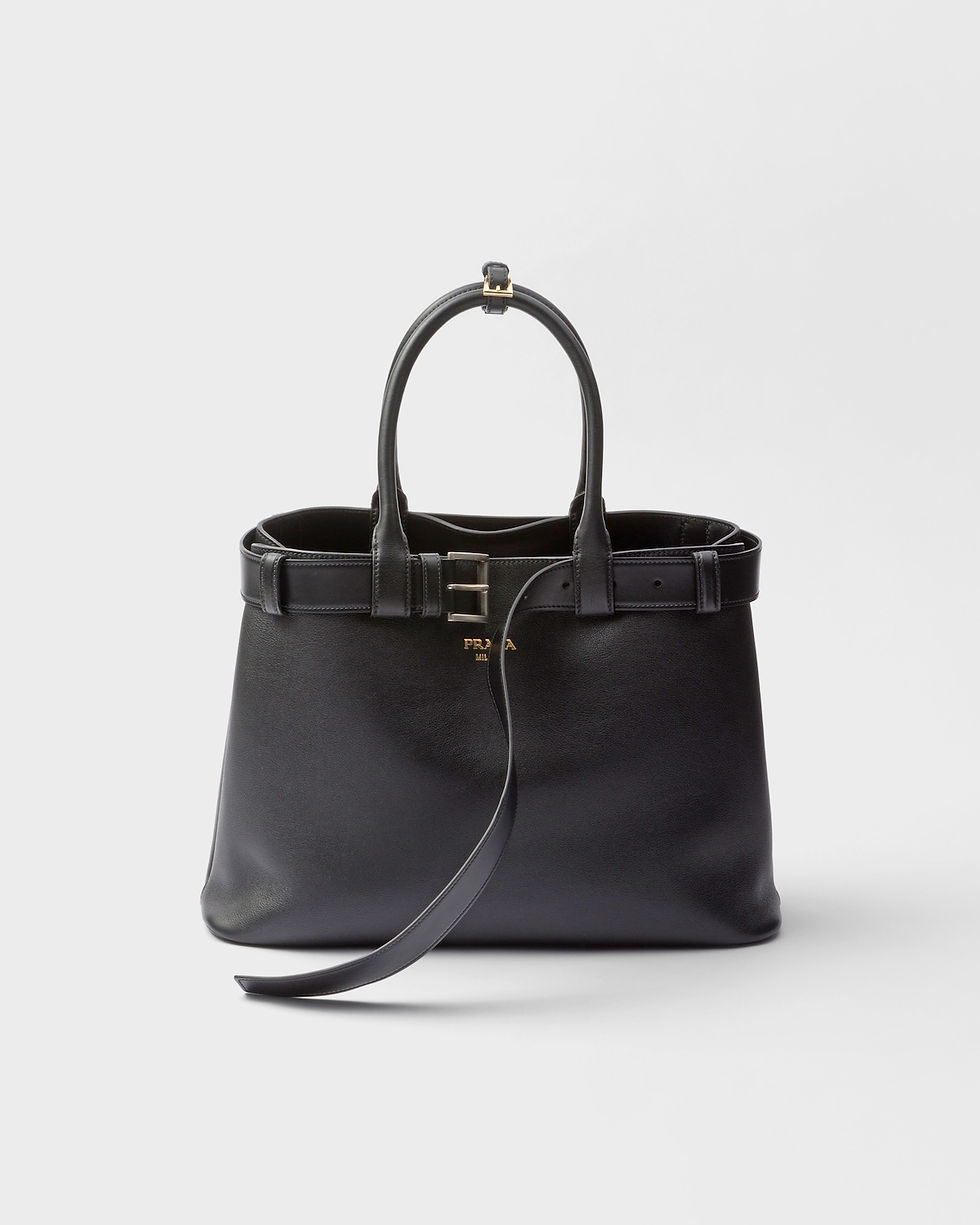 Prada Buckle Large bag in black calfskin – front view