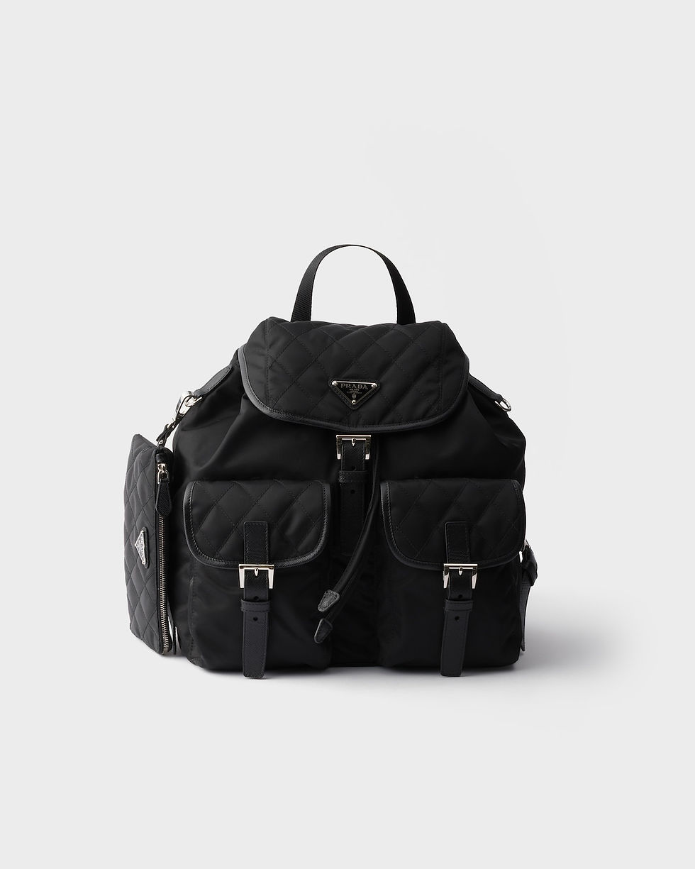 Prada medium backpack in black quilted Re-Nylon and Saffiano leather – front view