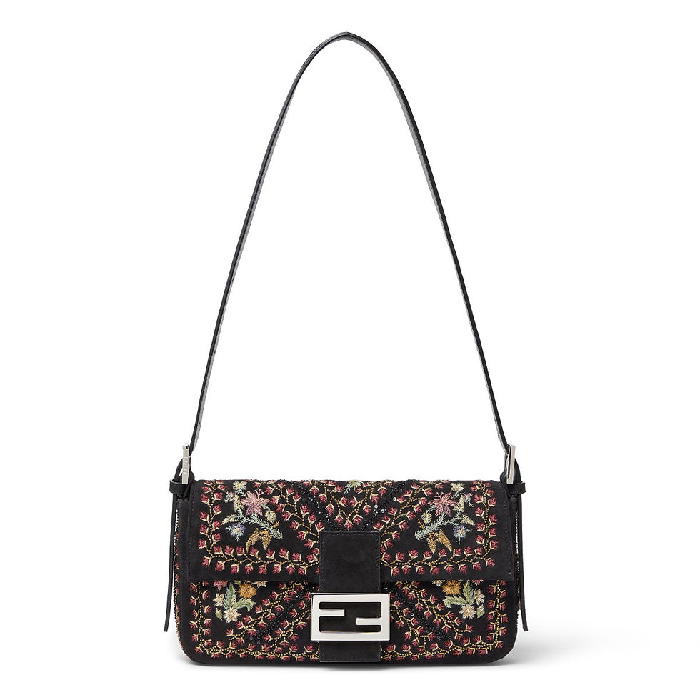Fendi Baguette 26424 bag in multicolour floral-embroidered black suede – view 2