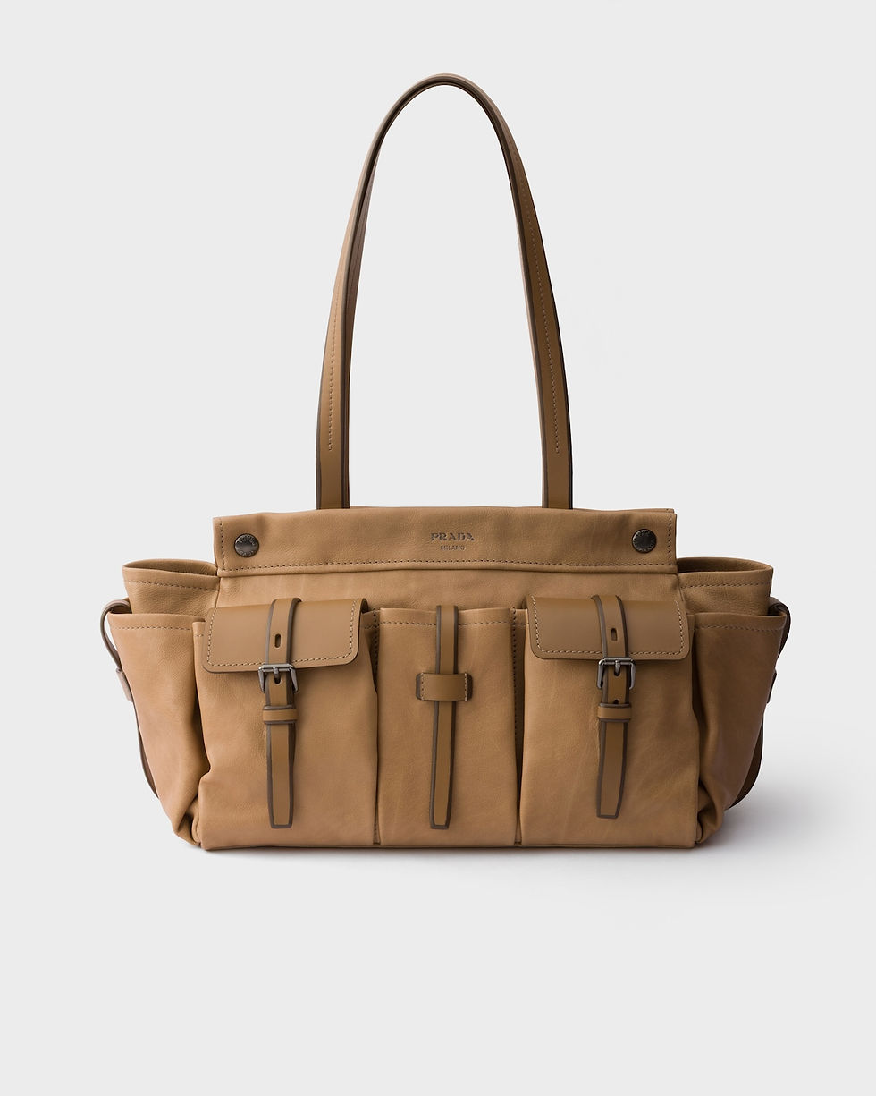 Thumbnail: Prada Route large tote bag in sand beige buffalo leather – front view